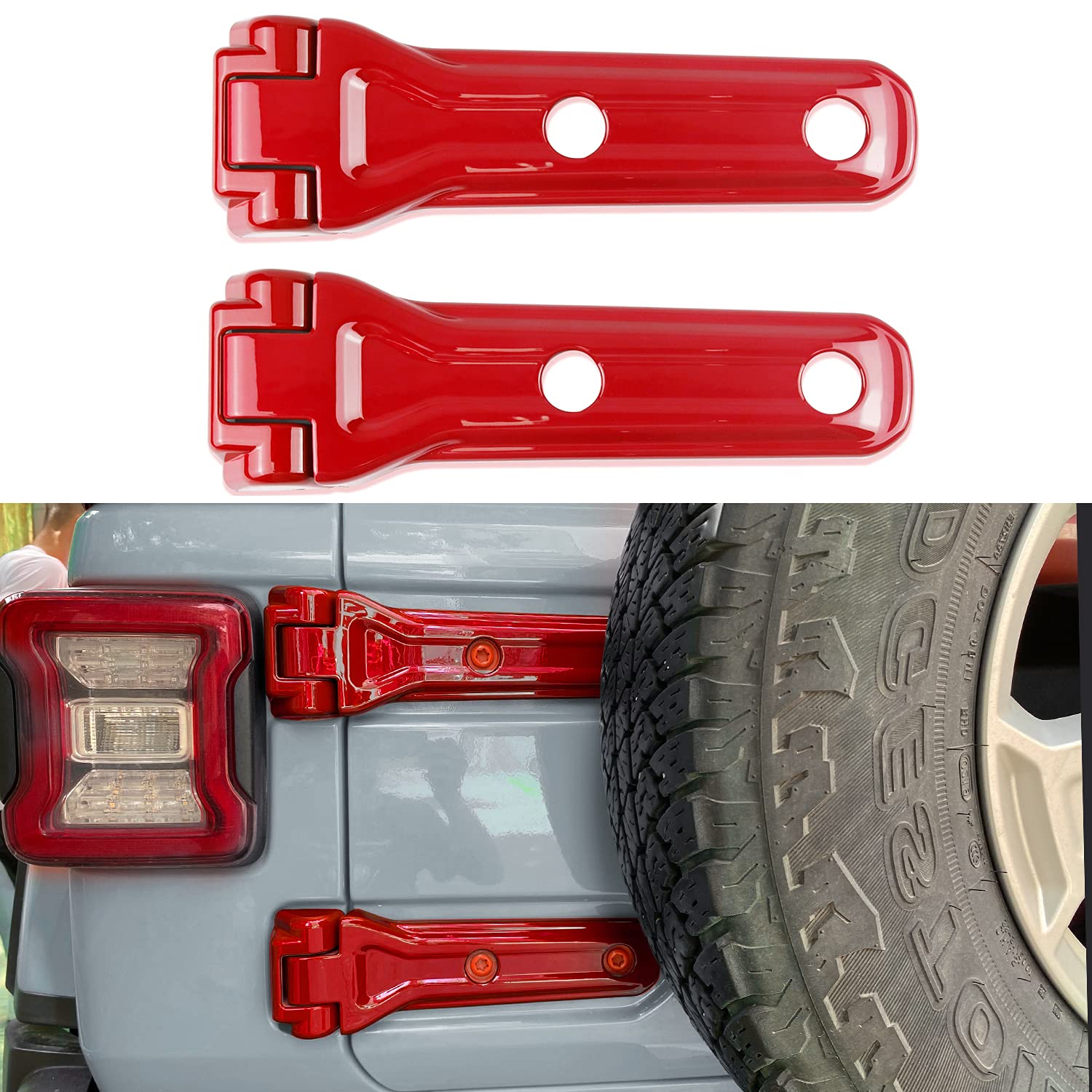 Kujunpao ABS Spare Tire Bracket Hinge Cover Trim - Exterior Accessories for Jeep Wrangler JL (2018-2021) - 2-Piece Red Set - Perfect for Off-Roading & Jeep Customization