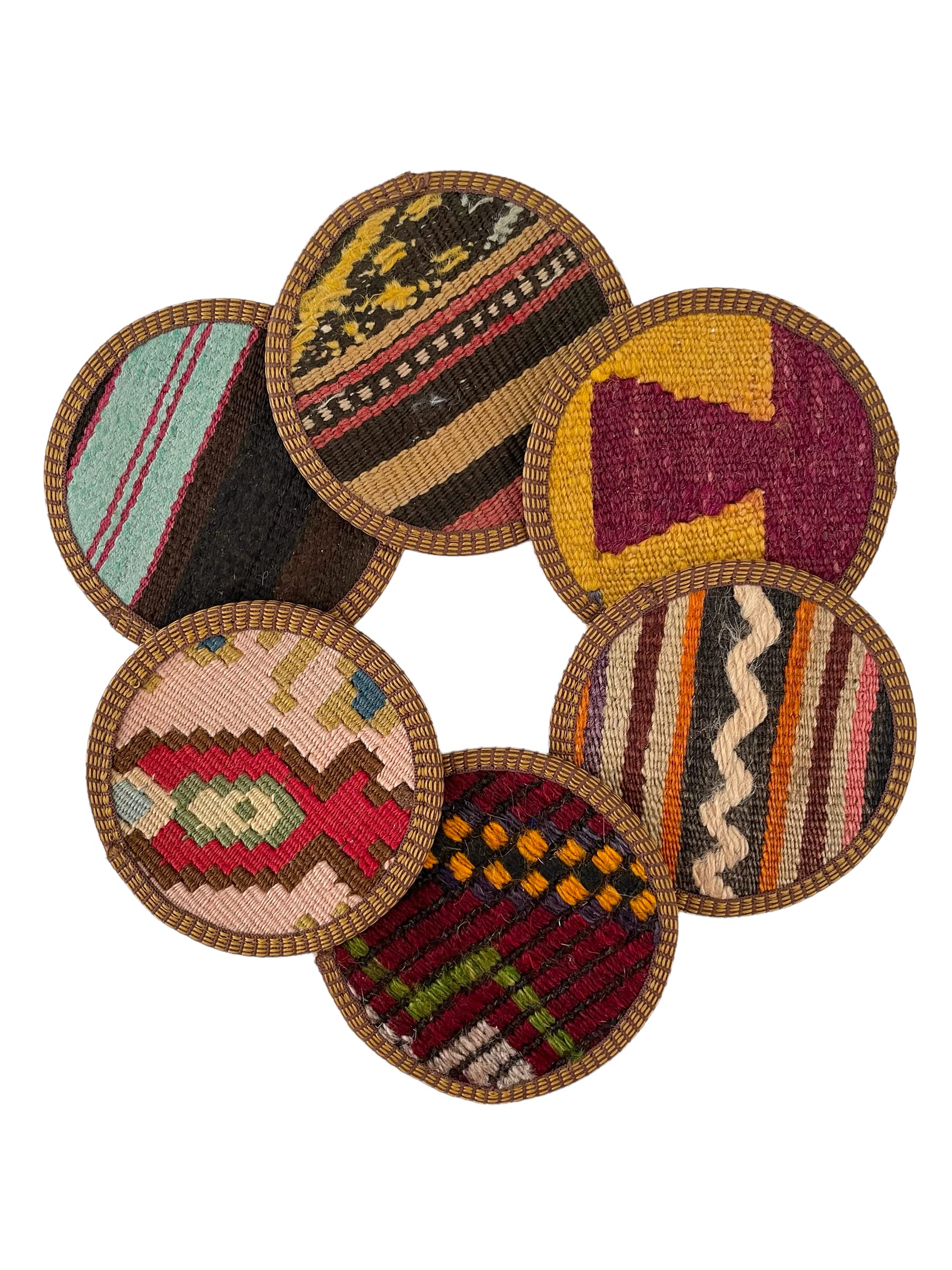 Authentic Turkish Kilim Coaster Set - 6 Bohemian Fabric Coasters for Drinks, Midwestern Home Decor & Table Setting - Handwoven Cotton Coasters for Coffee Tables, Dining & Gift Giving