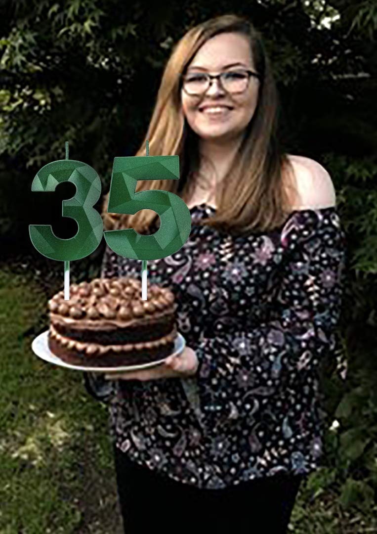 Willcan 2.75 Inch 3D Diamond-Shaped Green Number 5 Cake Topper with Glitter - Set of 5 Candles for Birthday Party Decorations, Kids & Adults Celebrations, Family Baking - Perfect for Birthday Cakes, Cupcakes, and Dessert Tables