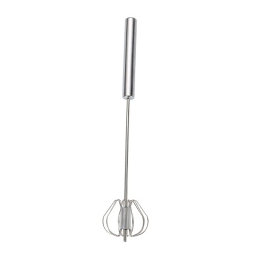Semi-Automatic Egg Beater - 304 Stainless Steel Hand Whisk with Self-Turning Design - 14 Inch Kitchen Mixer for Baking, Cooking & Cake Decorating - Perfect for Home Chefs & Professional Bakers (Silver)