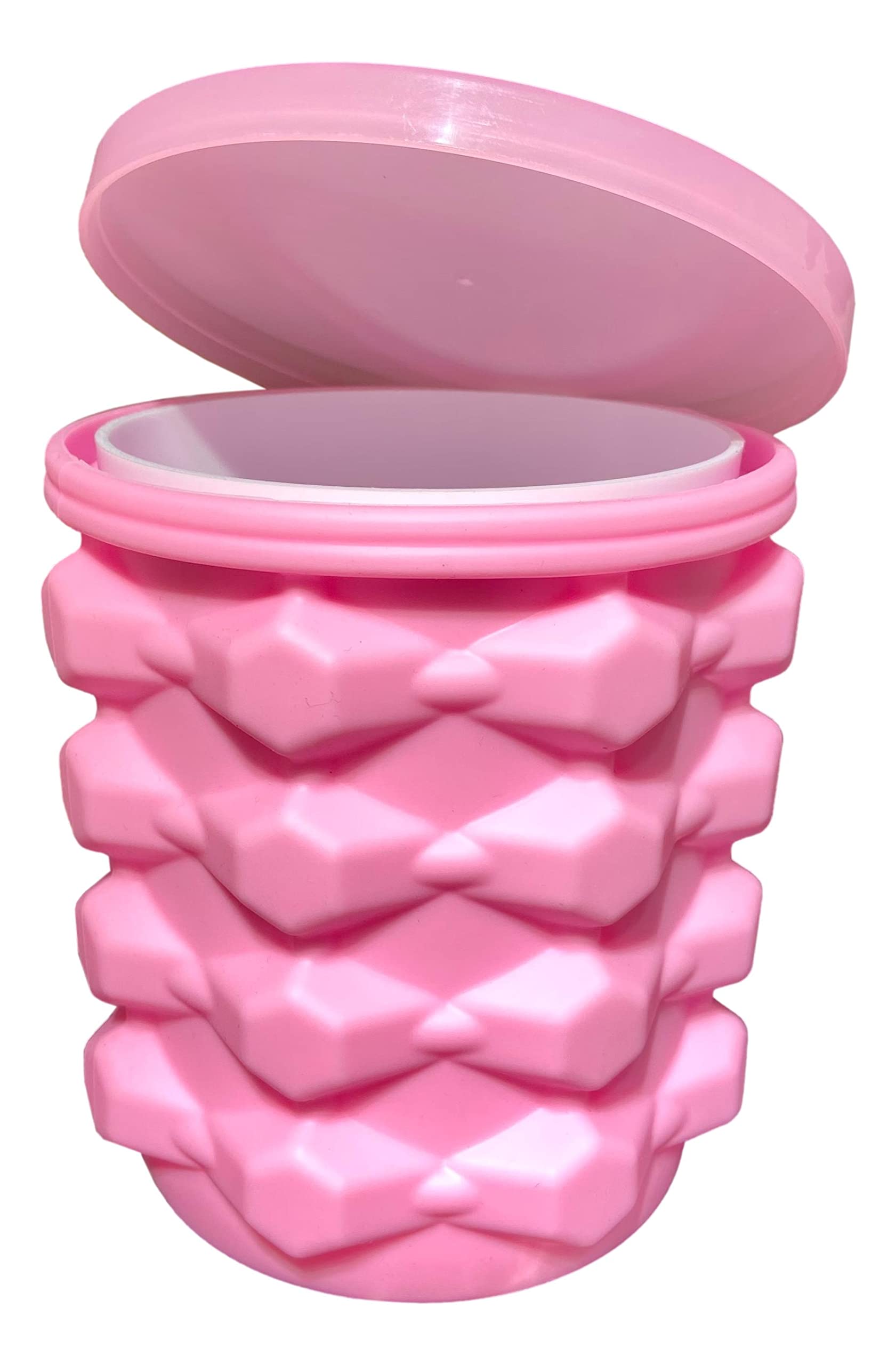 Pink Silicone Ice Cube Tray with Storage Bin - Portable 2-in-1 Mini Ice Maker for Craft Cocktails, Cold Drinks & Home Bar - Round Closed Ice Mold for Freezer - Perfect for Parties, Camping & Small Spaces