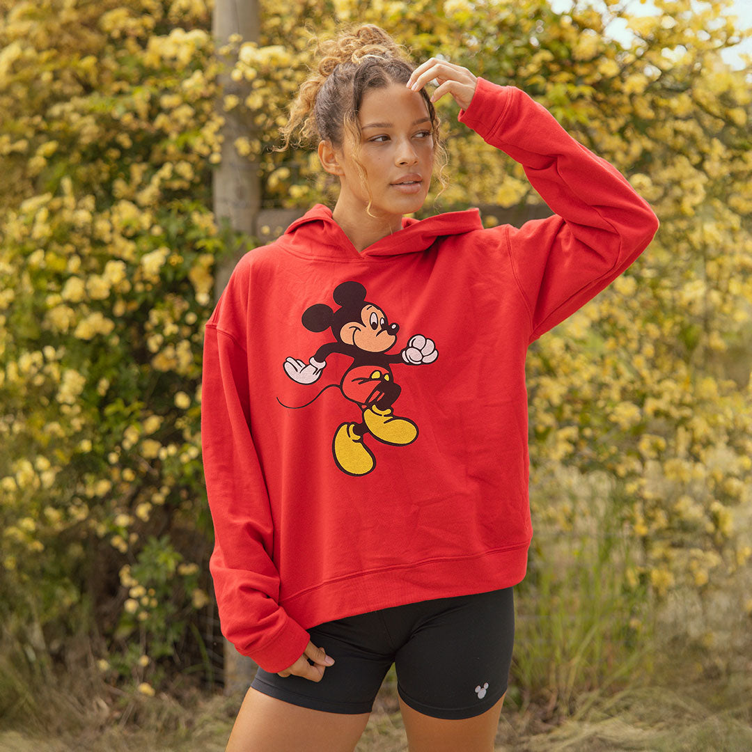 Disney Mickey Mouse Boyfriend Hoodie - Red Sweatshirt for Women | Cozy Pullover for Casual Wear & Lounge