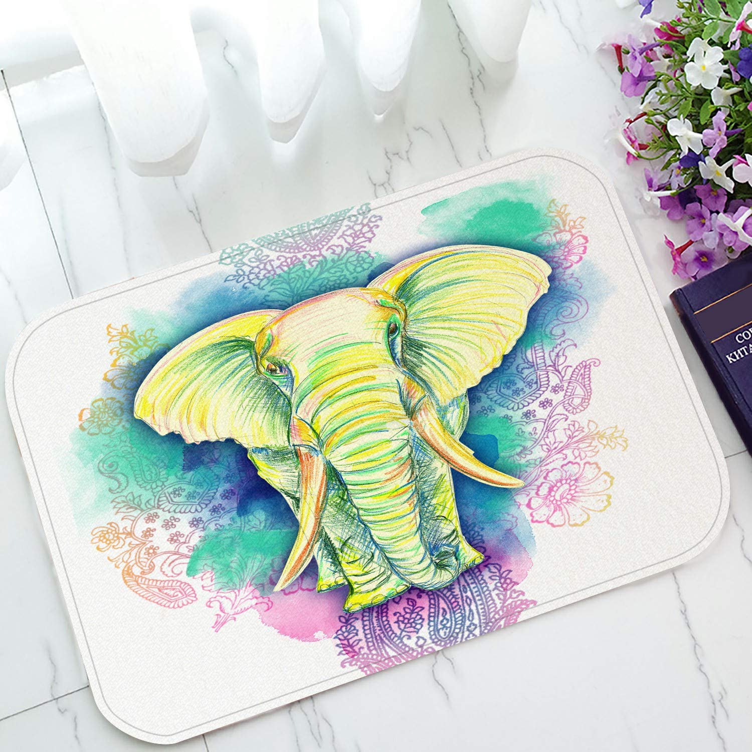 Colorful Elephant Pencil Doormat 23.6x15.7