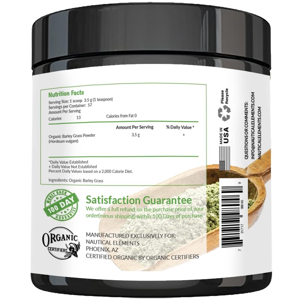 Organic Barley Grass Powder - USDA Certified, Non-GMO, Vegan, Rich in Antioxidants, Protein & Fiber - 200g for Smoothies, Detox & Energy Boost