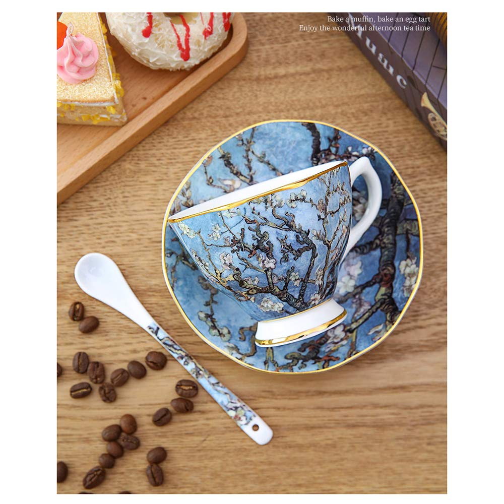 Van Gogh Ceramic Coffee Cup Set - Elegant & Luxurious Tea Cups for Home, Afternoon Tea, and Gifts - 12-Piece Porcelain Tea Set with Saucers - Perfect for Coffee, Tea, and Special Occasions