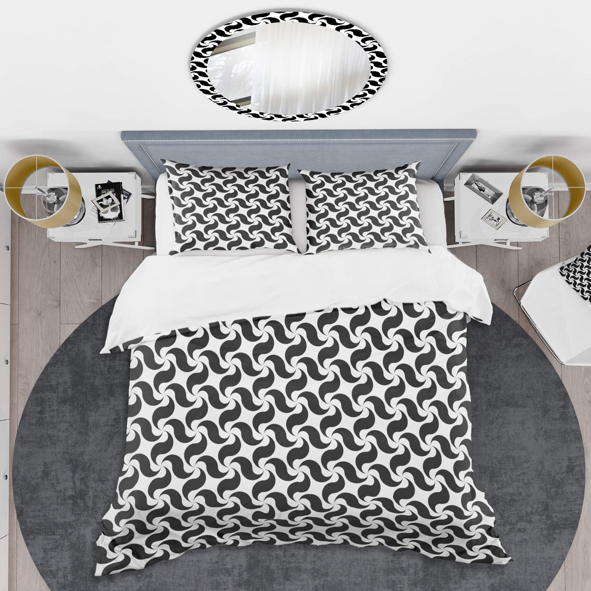 Stylish Monochrome Geometric Pattern Mid-Century Modern Duvet Cover Set | Queen/King Size | 100% Cotton Bedding | Perfect for Contemporary & Boho Chic Bedrooms