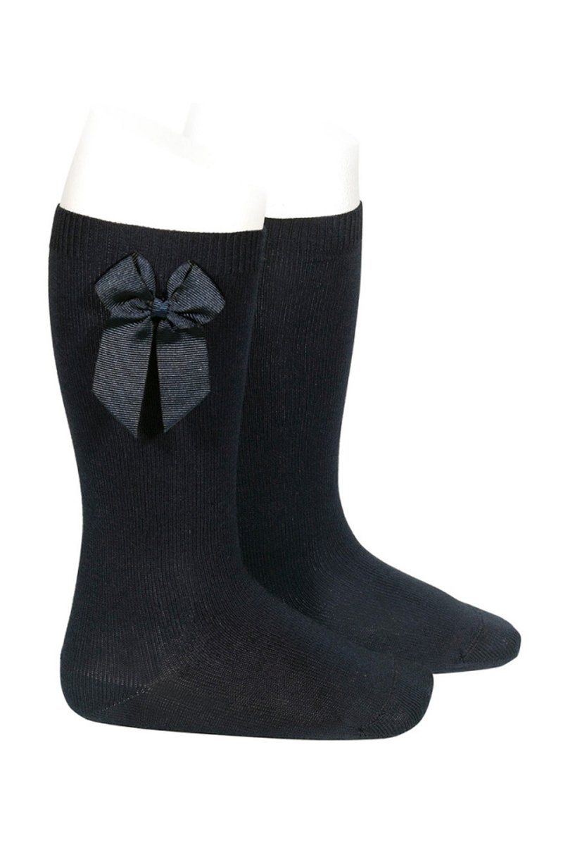 Elegant Black Grosgrain Bow Knee High Socks for Women - Fashionable & Comfortable Stockings for Outfits, Cosplay & Vintage Style