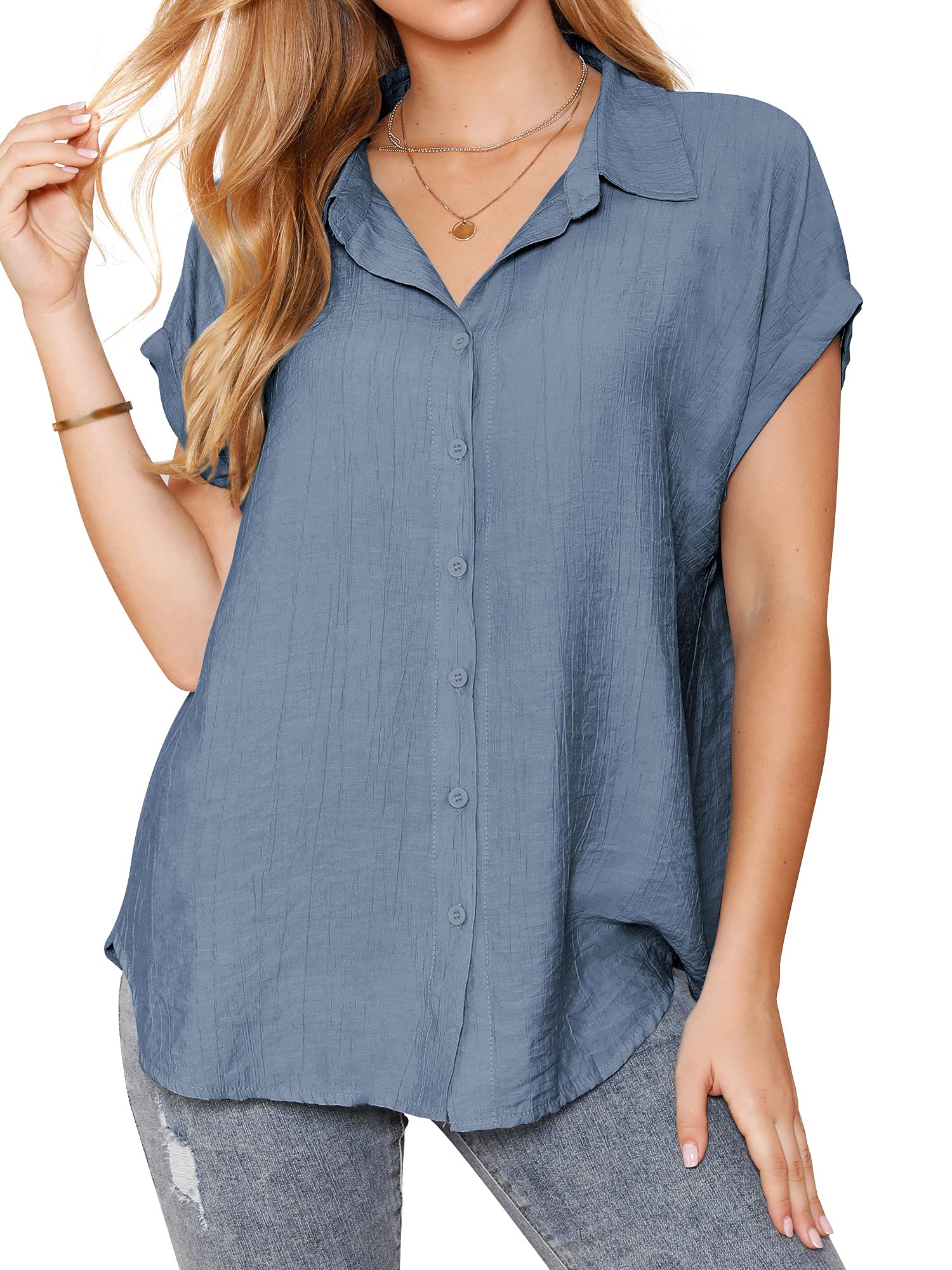 Ezcosplay Women's Button Down Blouse - Cuffed Sleeve Collar Shirt for Casual & Business Wear | Office Work, Date Night & Professional Outfits