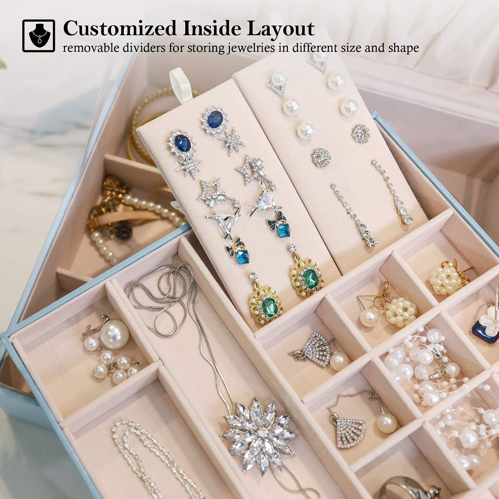 ProCase 6-Layer Large Jewelry Organizer Box for Women - Elegant Jewelry Storage Case with Mirror, Perfect Gift for Girlfriend, Wife & Daughter | Great for Travel, Home Vanity & Closet Organization