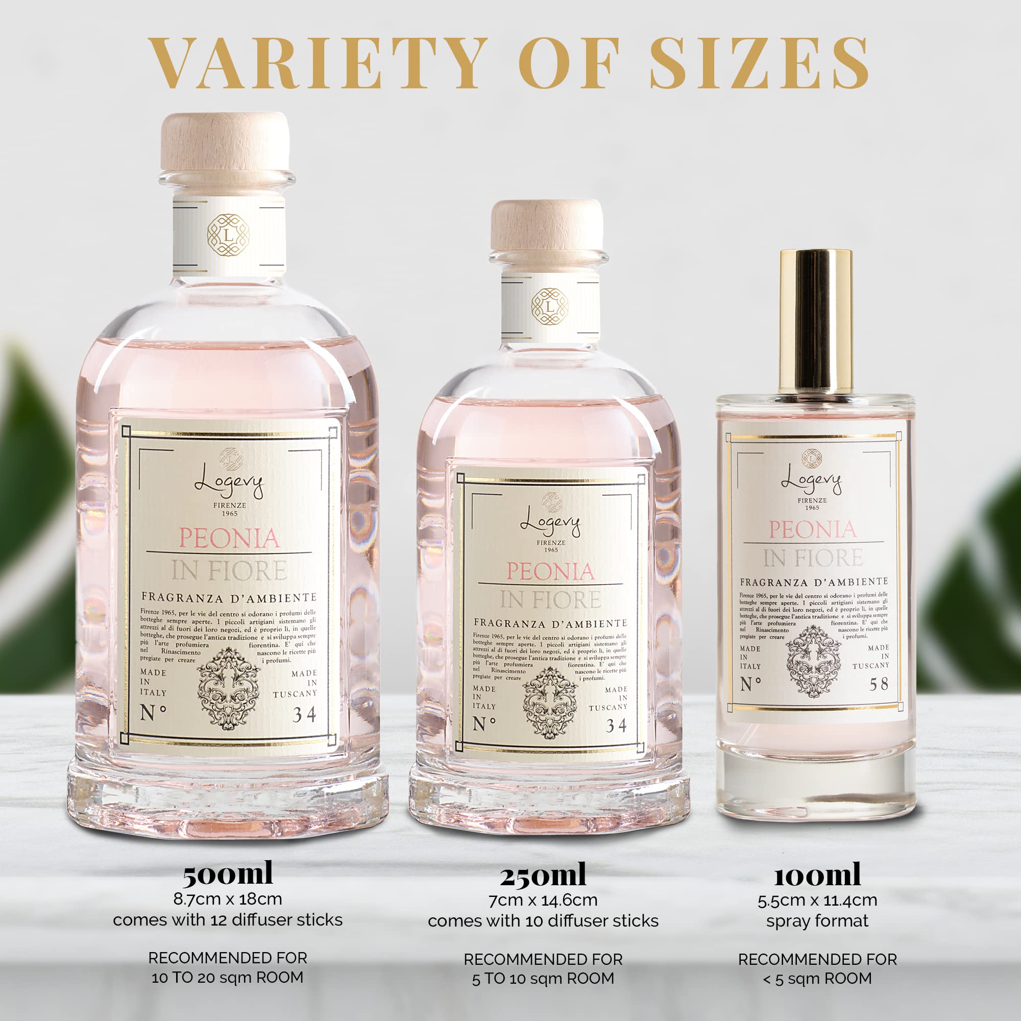Luxury Peony in Bloom Home Fragrance Diffuser - 250ml Italian Floral Scented Reed Diffuser with 10 Natural Bamboo Reeds in Elegant Glass Bottle | Sweet Floral Aroma for Living Room, Bedroom & Office Decor