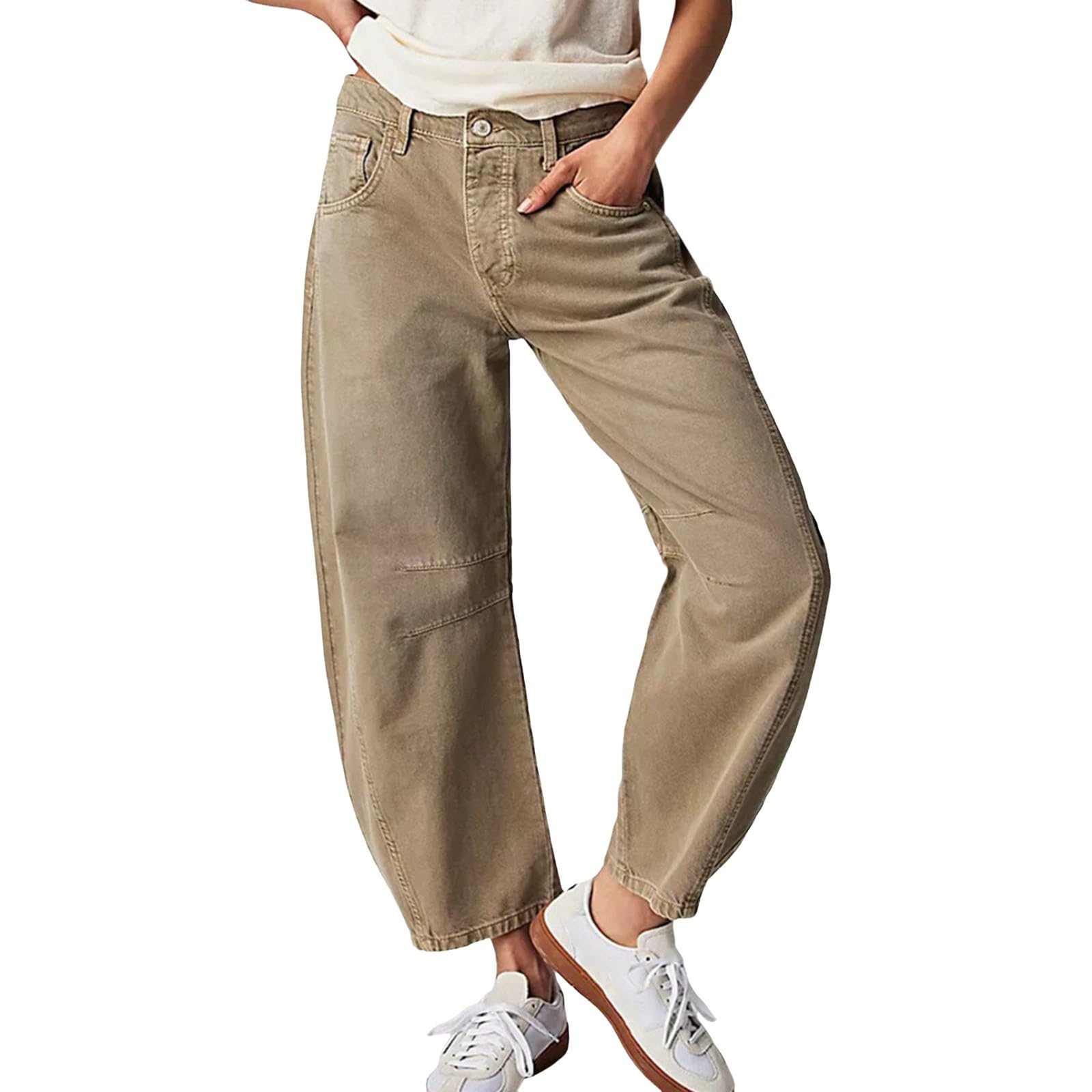 Yanzhenglip Women's Baggy Boyfriend Jeans - Mid Rise Barrel Leg Cropped Denim Pants with Pockets | Y2K Fashion, Wide Leg Loose Fit for Casual Outfits & Streetwear