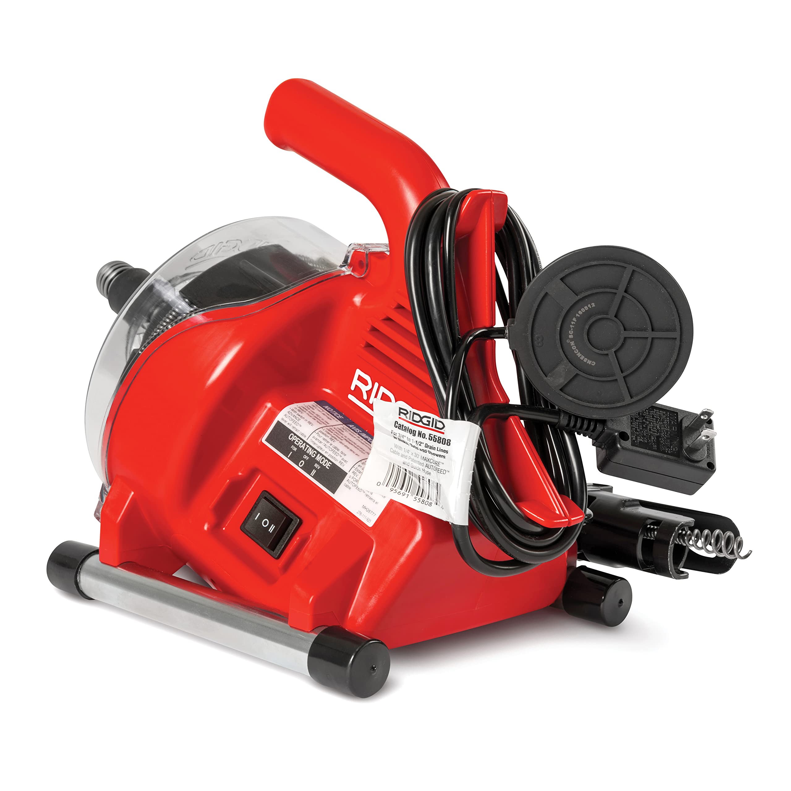 RIDGID 55808 PowerClear 120V Drain Cleaning Machine Kit - AUTOFEED Drain Snake for Clogged Tubs, Showers & Sinks | Includes Inner Core Cable & Guide Hose | Professional Plumbing Tool for Home & Commercial Use