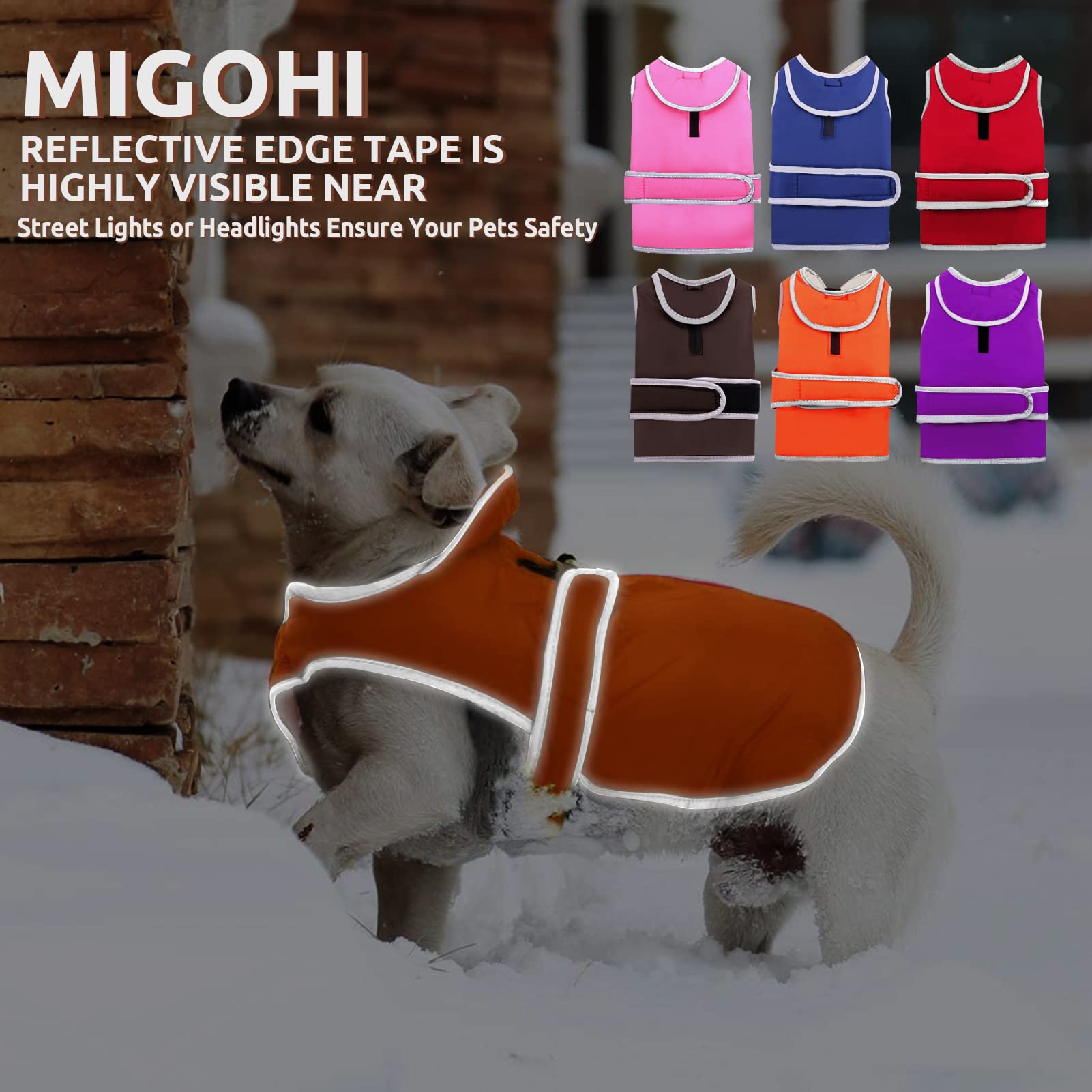 MIGOHI Reflective Dog Coat - Cold Weather Warm Waterproof Windproof Reversible Fleece Lined Dog Jacket for Small Medium Large Dogs - Perfect for Winter Walks, Snow Adventures & Nighttime Safety