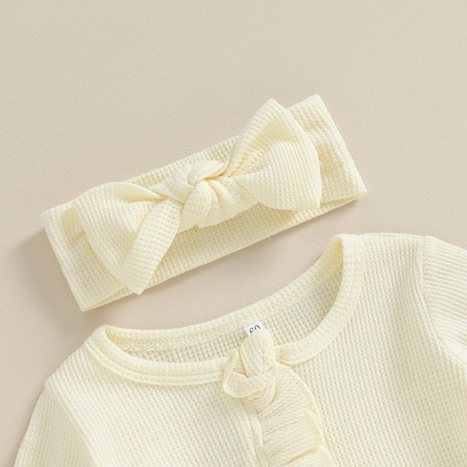 FYBITBO Baby Girl Waffle Knit Romper - Soft Ruffle Jumpsuit with Zipper, Newborn Onesie Outfit for Coming Home, Photo Shoots & Daily Wear (0-24 Months)