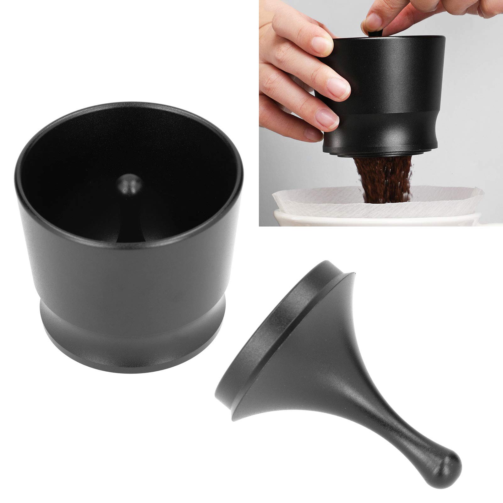 Premium 304 Stainless Steel Coffee Dosing Cup - 58mm Black Powder Receiver Container for Espresso & Coffee Brewing - Perfect for Baristas & Home Coffee Enthusiasts