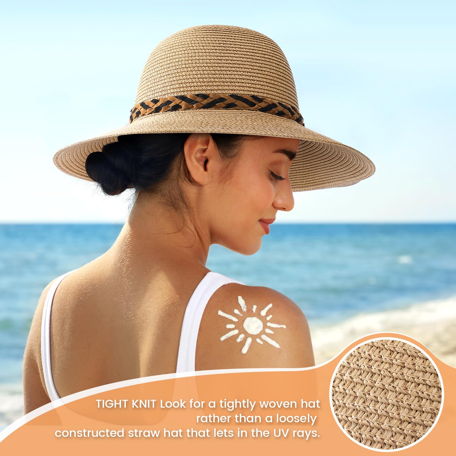 Women's Wide Brim Sun Hat UPF 50+ UV Protection - Foldable Straw Beach Hat for Summer, Travel & Outdoor Activities