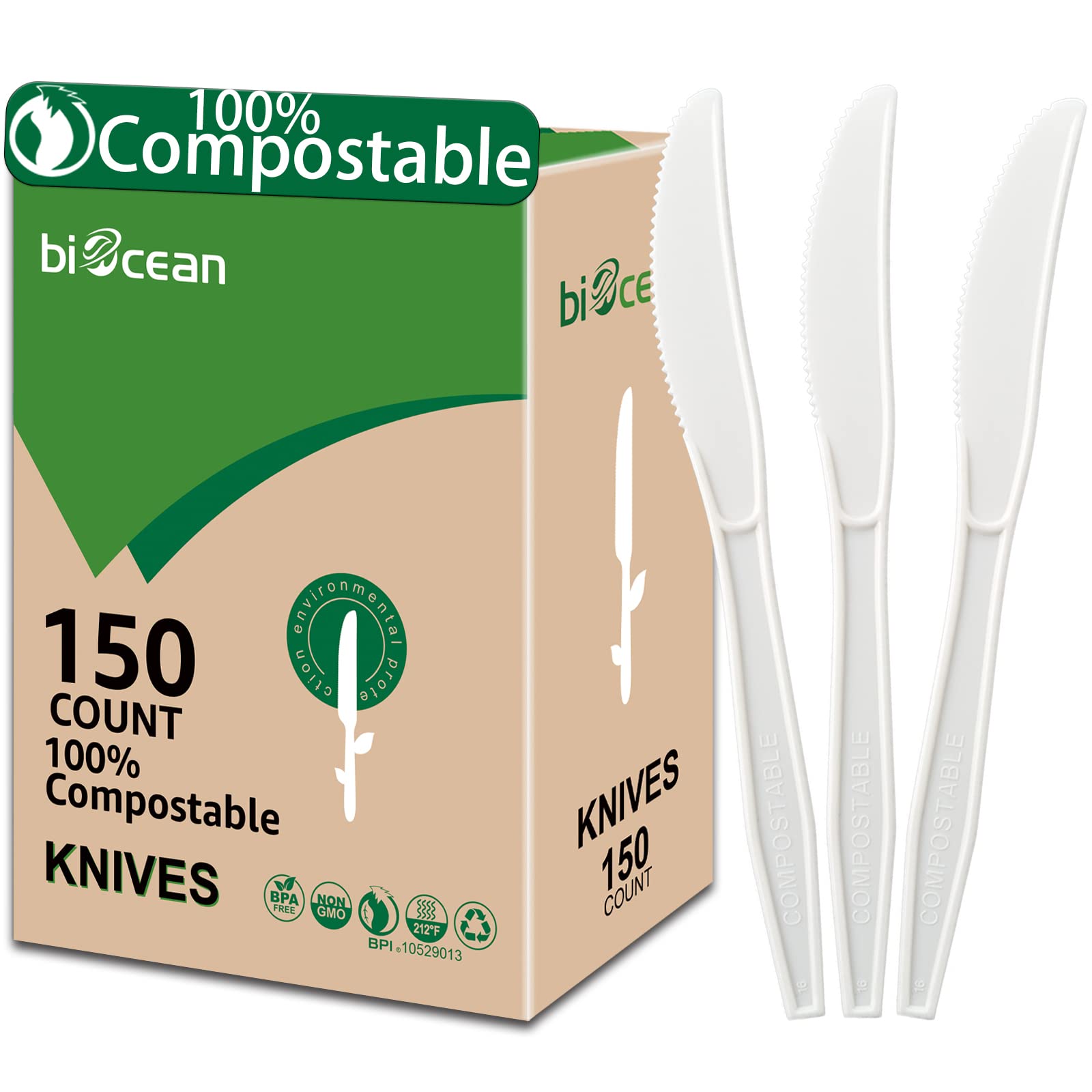 100% Compostable Biodegradable Plastic-Free Cutlery Set - Heavy Duty Eco Friendly Knives Forks Spoons for Wedding, Party, BBQ, Picnic, Camping & Outdoor Dining | Sustainable Disposable Utensils for Home & Commercial Use