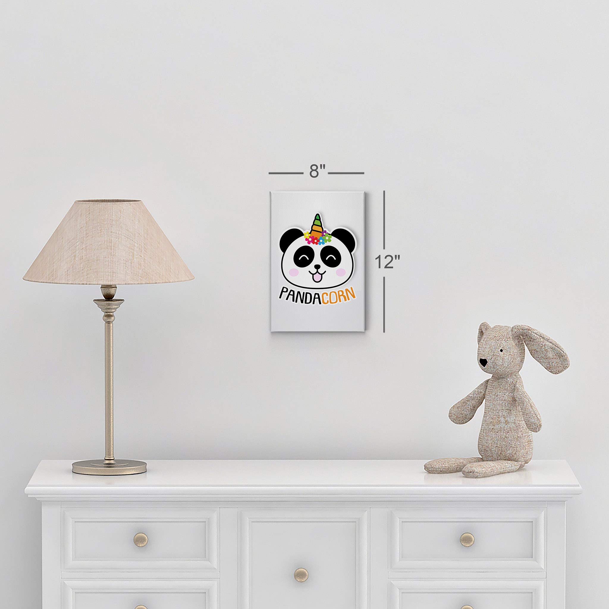 Smile Art Design Cute Pandacorn Unicorn Canvas Wall Art - 12x8 Inch Ready to Hang Nursery Decor, Kids Room Decor & Baby Room Gift - Made in USA | Perfect for Birthday Presents, Baby Showers & Children's Bedroom Decoration