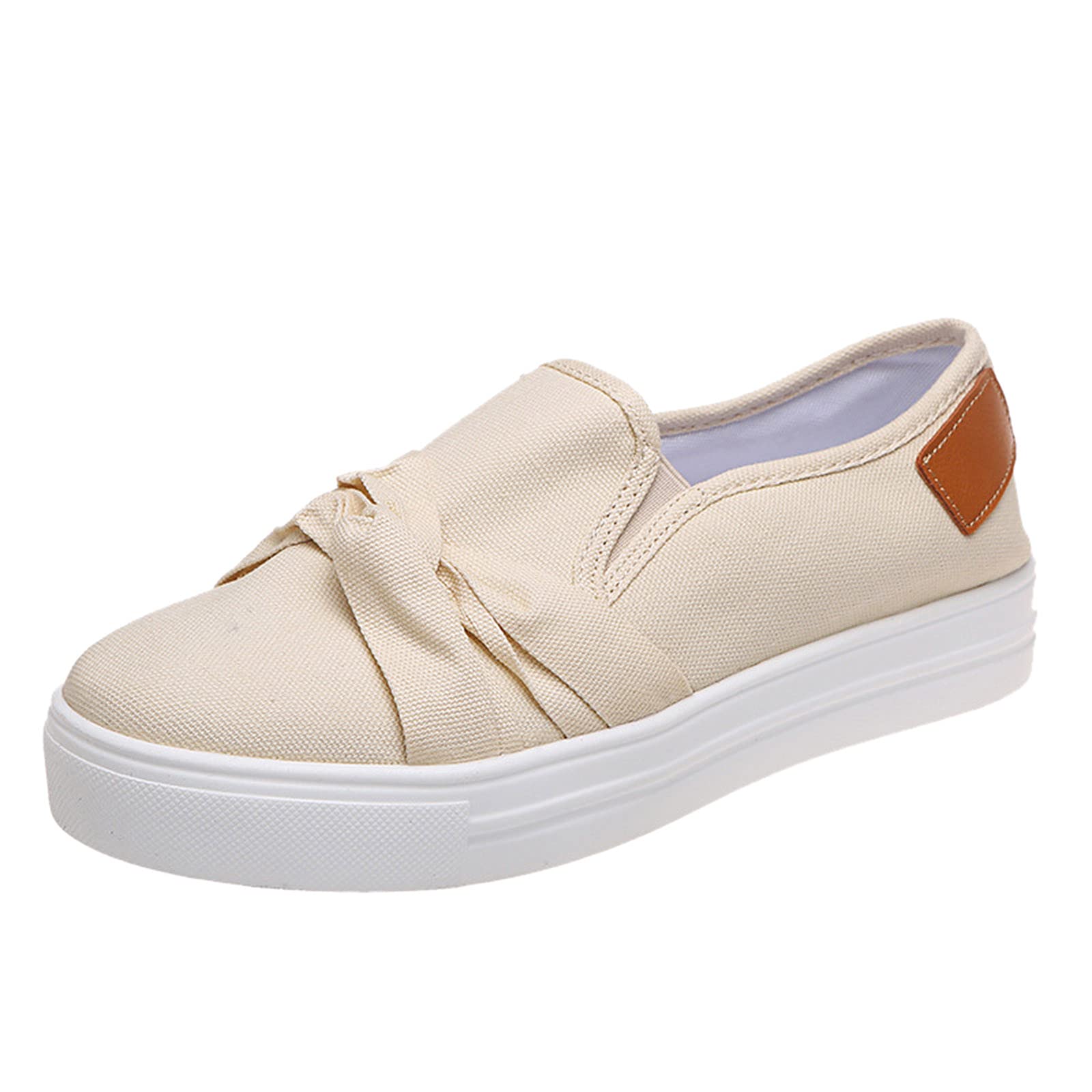 FAMOORE Women's Slip-On Loafers - Breathable Comfort Shoes for Women & Men, Non-Slip Work Sneakers with LED Lights (Beige, Size 9.5) - Perfect for Office, Casual Wear & Outdoor Activities