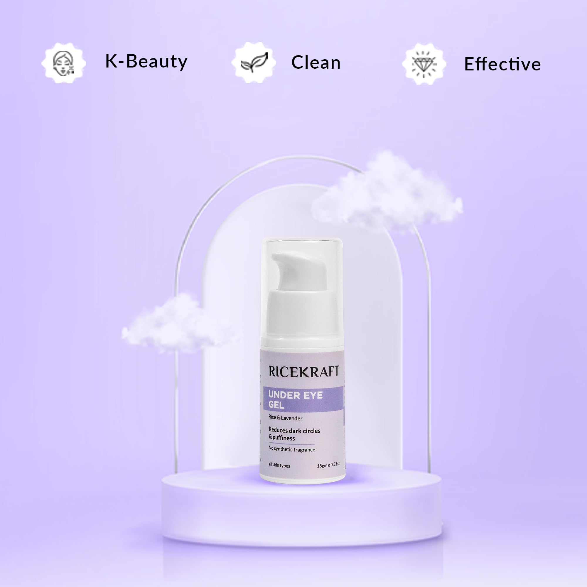 RiceKraft Under Eye Cream for Dark Circles & Wrinkles - Anti-Aging Eye Treatment with Rice Extract, Lavender & Green Tea - Puffiness Reduction - Cruelty-Free, Paraben-Free, Fragrance-Free - 15g - Perfect for Morning/Night Skincare Routine & Travel