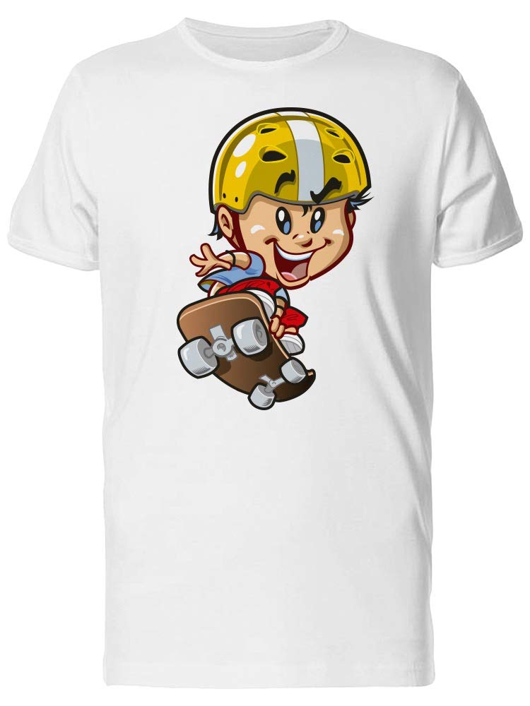 Men's Skateboarder Graphic T-Shirt with Yellow Helmet Print - Cool Streetwear for Skateboarding & Casual Wear