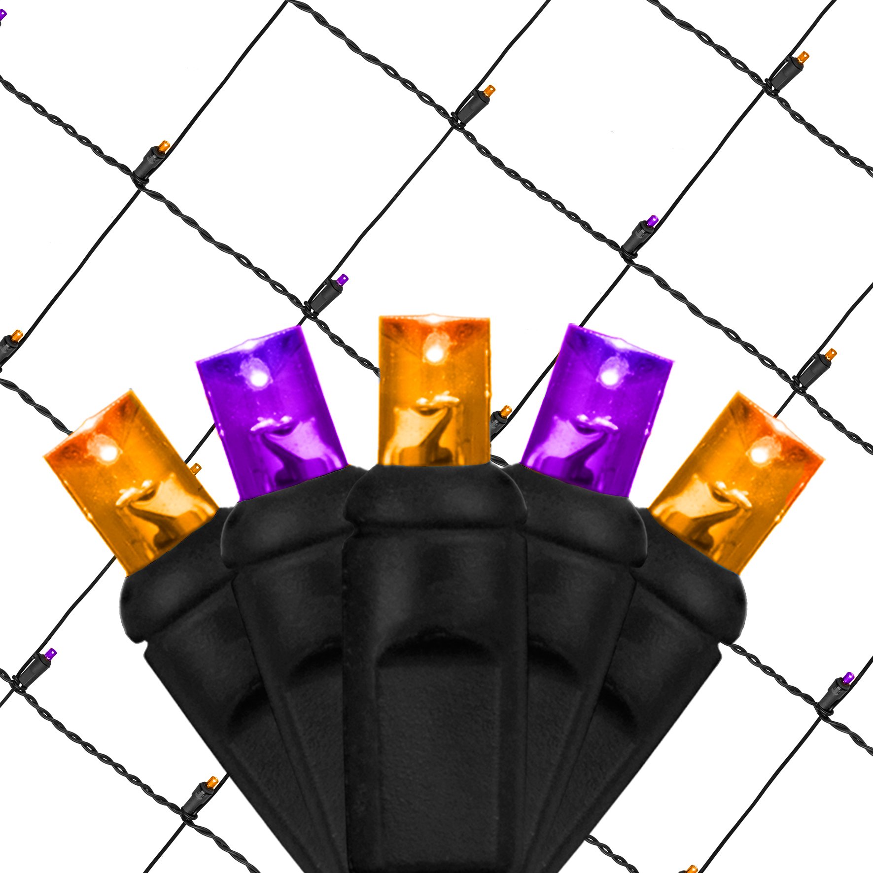 Halloween LED Net Lights - 100 Purple & Orange Mini Lights for Outdoor Decor