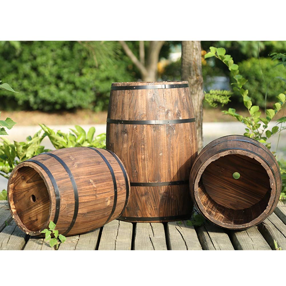 GZHENH Half Barrel Flower Planter Pot - Retro Wine Barrel Style Weather-Resistant Garden Decor (30x35cm, Brown) - Perfect for Patio, Balcony & Outdoor Plant Displays