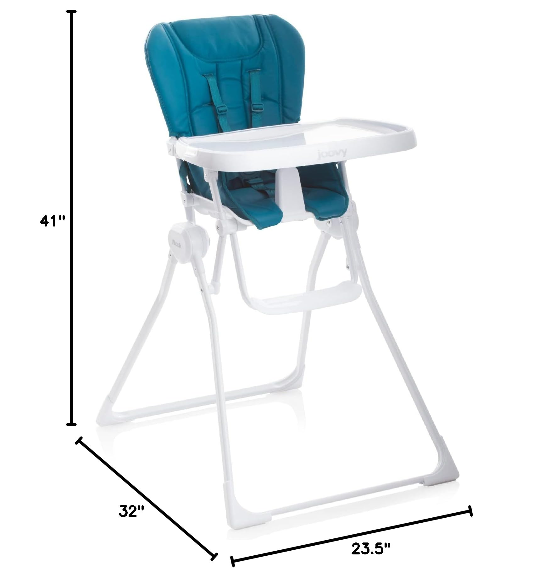 Joovy Nook High Chair - 4-Position Adjustable Baby Feeding Chair with Swing Open Tray & Dishwasher-Safe Insert | Foldable for Compact Storage | Perfect for Home, Restaurant & Travel Use (Turquoise)