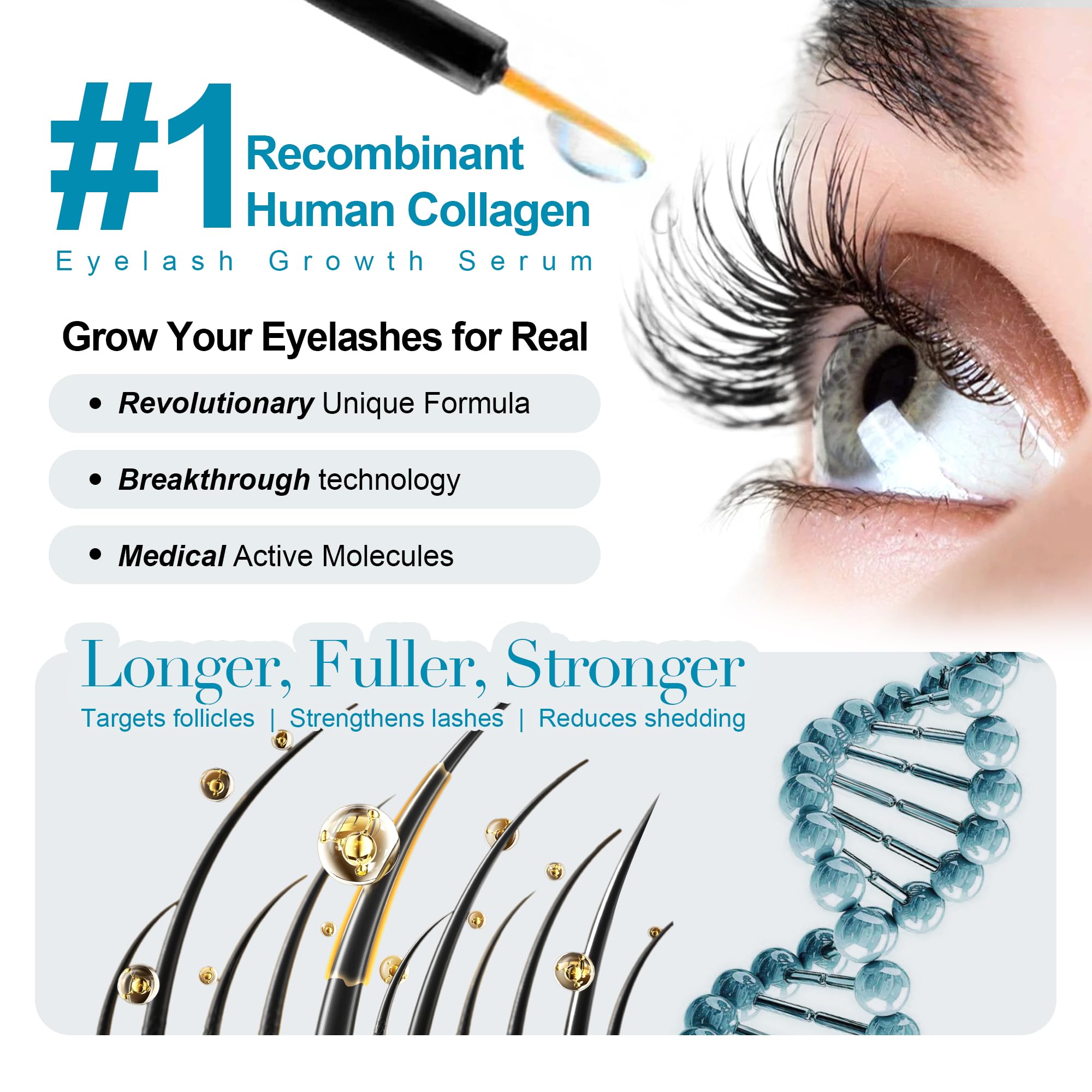 Natural Eyelash Growth Serum (0.17fl.oz/5ml) - Premium Lash Enhancer for Longer, Thicker, Fuller Lashes - Strengthens & Conditions - Safe Effective Formula with Visible Results in 2 Weeks - Perfect for Daily Use, Special Occasions & Lash Care Routine