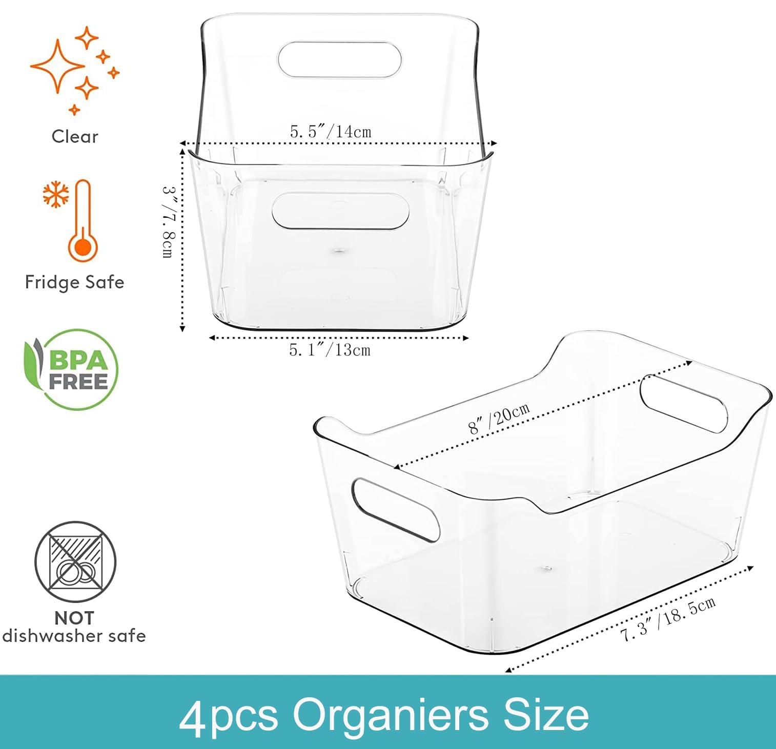 Grace Store 4PCS Clear Plastic Storage Organizers - Versatile Bathroom, Kitchen, Desk & Makeup Organizer Trays for Pantry Cabinet, Countertop & Vanity Organization