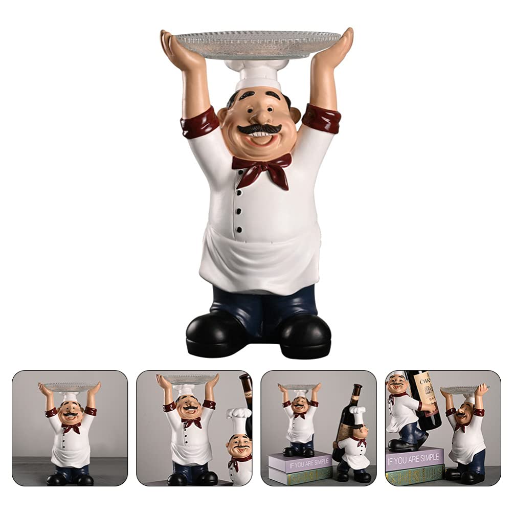 Cabilock French Chef Figurine Holding Plates Statue - Kitchen Table Centerpiece, Countertop Ornament for Restaurant, Cafe, Bar Decor, Ring Holder Dish, Perfect for Home, Kitchen, and Dining Room Decoration