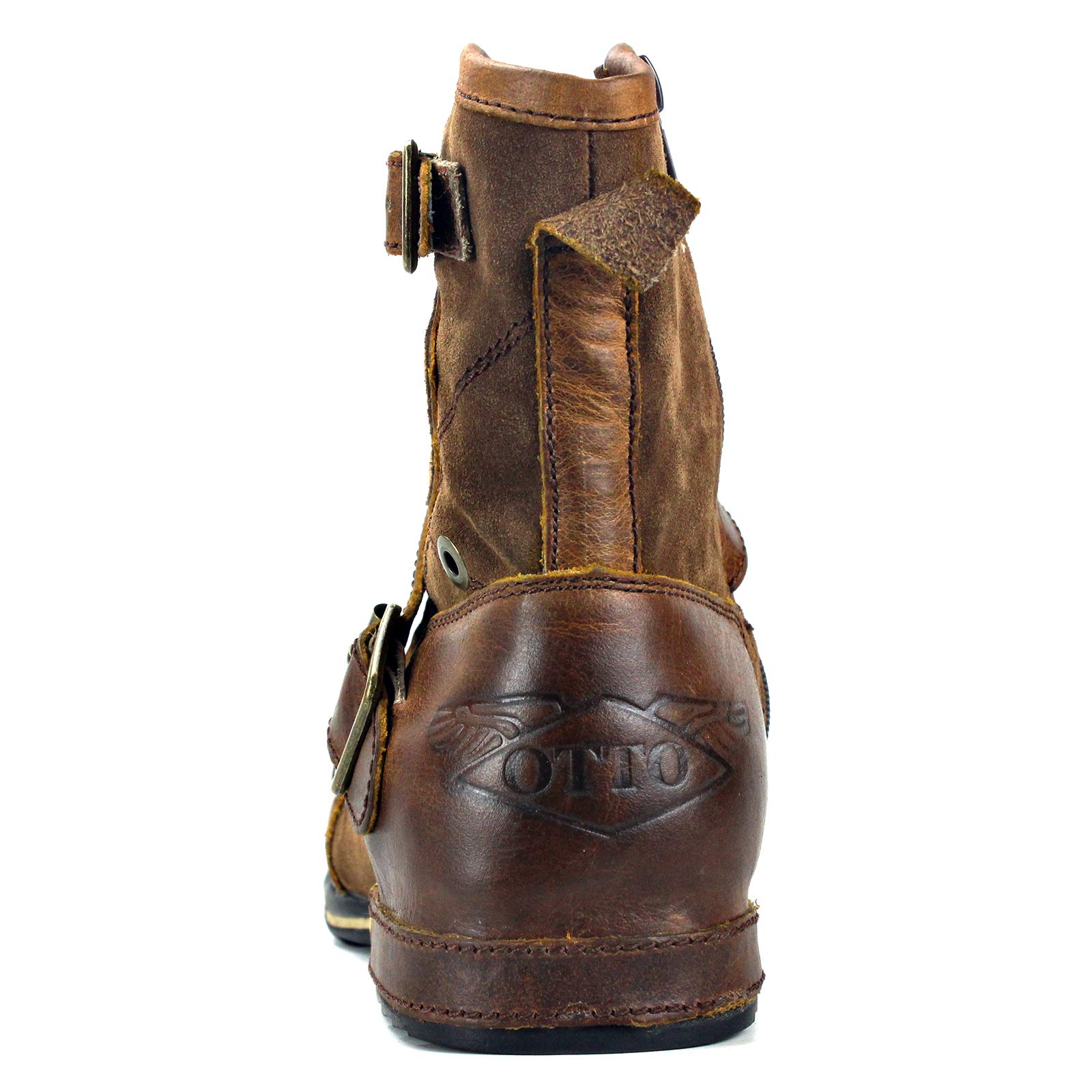 OSSTONE Men's Fashion Moto Boots - Zipper-Up Leather Chukka Boots Casual Shoes OS-5008-1 in Camouflage Green | Perfect for Motorcycle Riding, Outdoor Adventures & Street Style