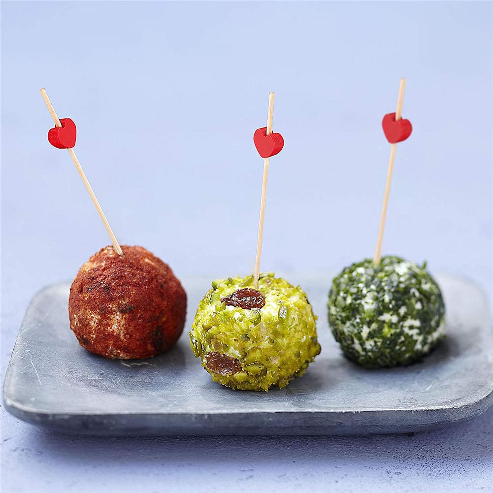 200-Pack 4.7 Inch Decorative Bamboo Toothpicks - Heart & Rose Designs for Appetizers, Cocktails, Cheese Plates & Party Decorations
