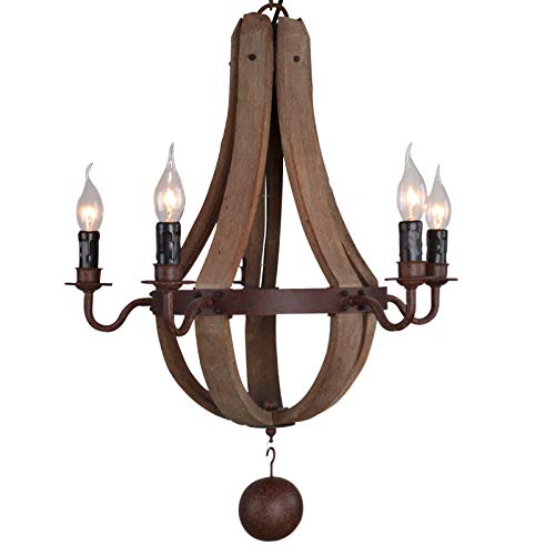 Vintage Rustic Wooden Chandelier - 5-Light Wine Barrel Ceiling Fixture for Kitchen & Dining Room | Farmhouse Decor Lighting for Restaurants, Cabins & Rustic Weddings