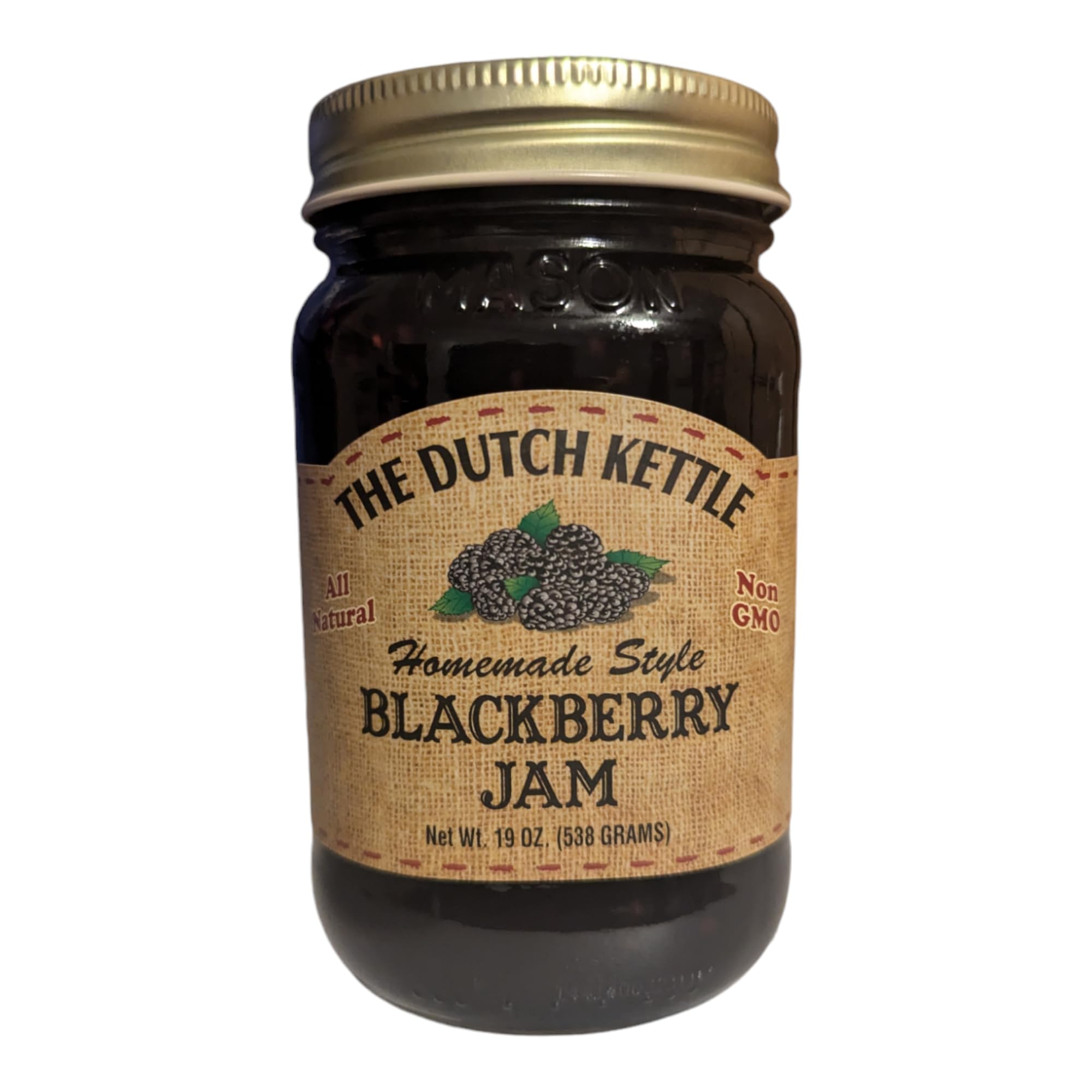 Premium Dutch Kettle Amish Homemade Blackberry Jam - 18 oz Jar - All Natural, Non-GMO, No Preservatives - Perfect for Toast, Pancakes & Gift Giving