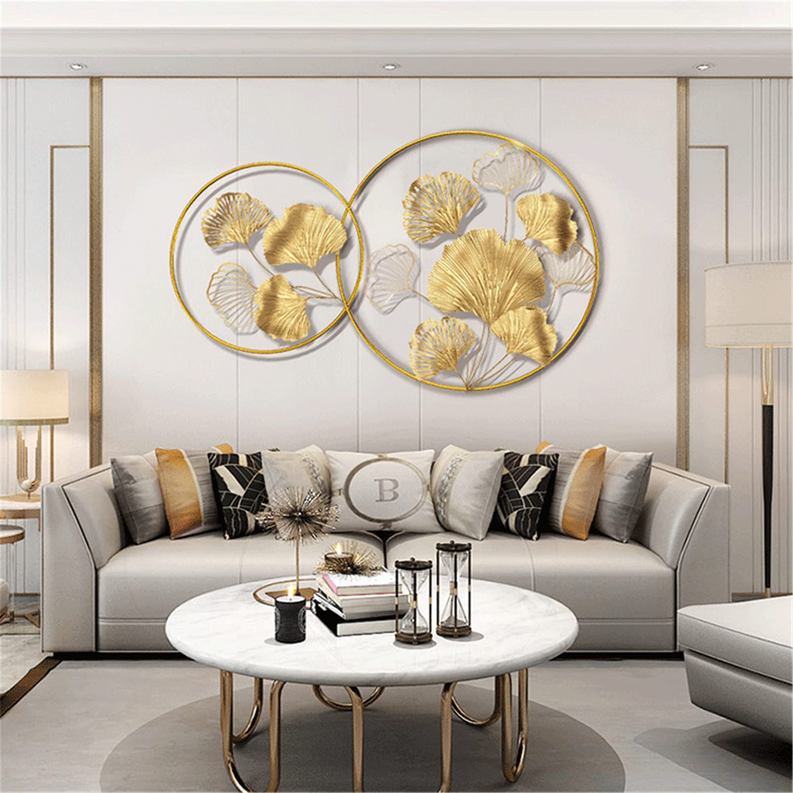 Golden Ginkgo Leaf Metal Wall Art - 62x100cm Elegant Gold Leaves Wall Decor for Living Room, Bedroom, Hotel & Cafe - Perfect for Christmas Home Decoration & Seasonal Interior Design