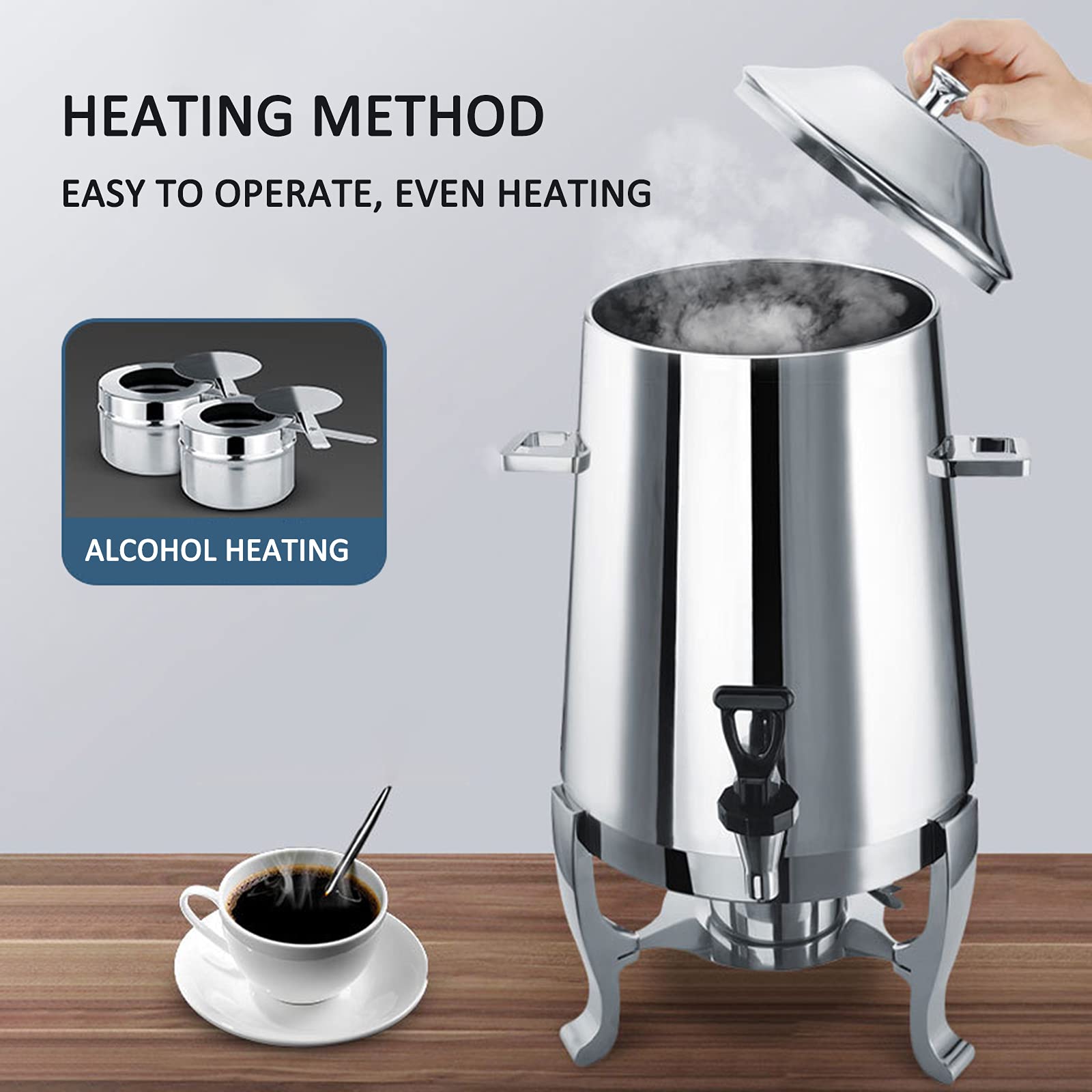 AIZYR 13L Stainless Steel Coffee Urn with Chrome & Gold Accents - Hot & Cold Beverage Dispenser for Parties, Catering & Events - Perfect for Coffee, Tea, Hot Chocolate & Cold Drinks Serving