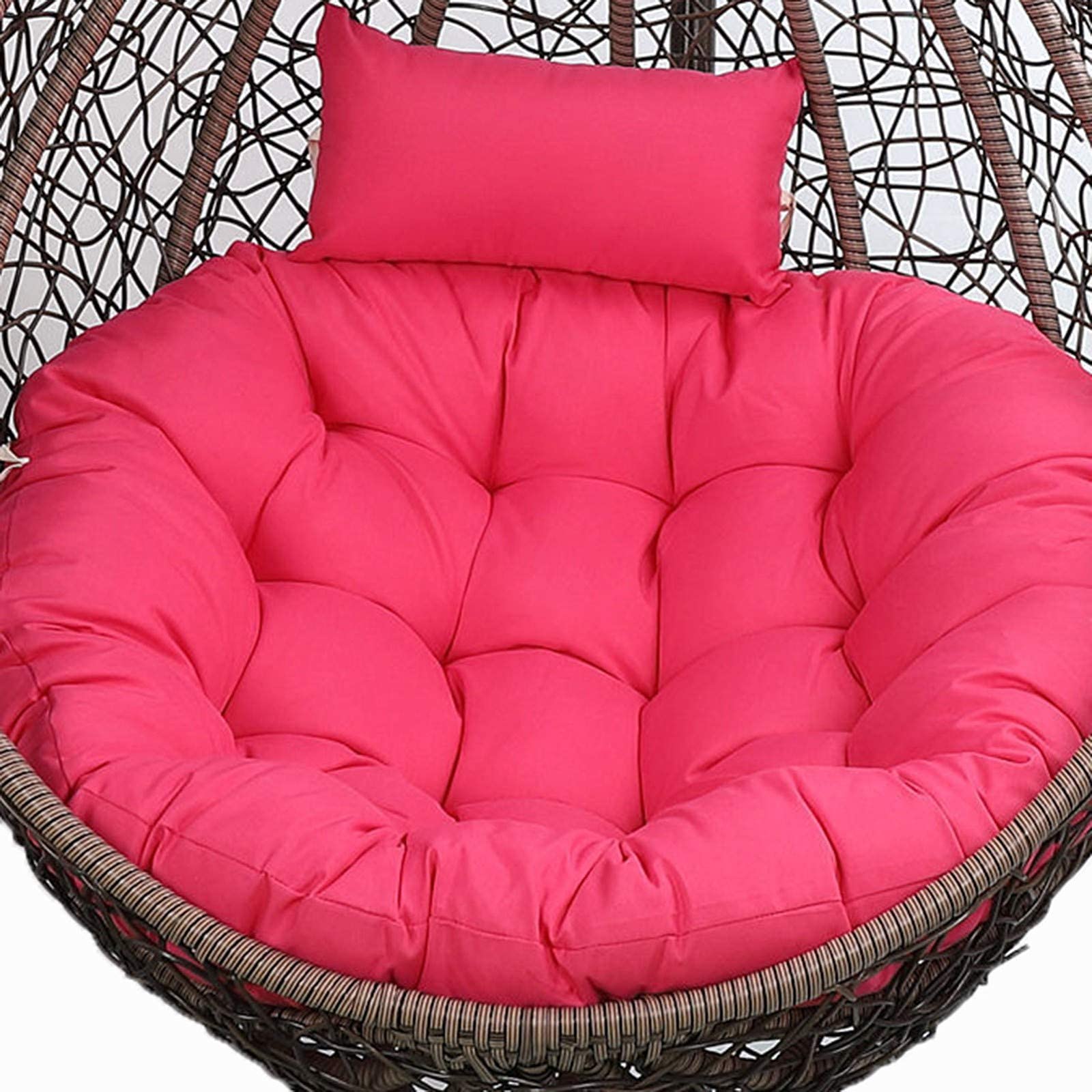 Replacement Egg Chair Cushion - Thickened Round Outdoor Hanging Swing Seat Cushion with Adjustable Headrest | Washable Garden Hammock Chair Pad (Rose Red) for Patio, Backyard & Poolside Relaxation