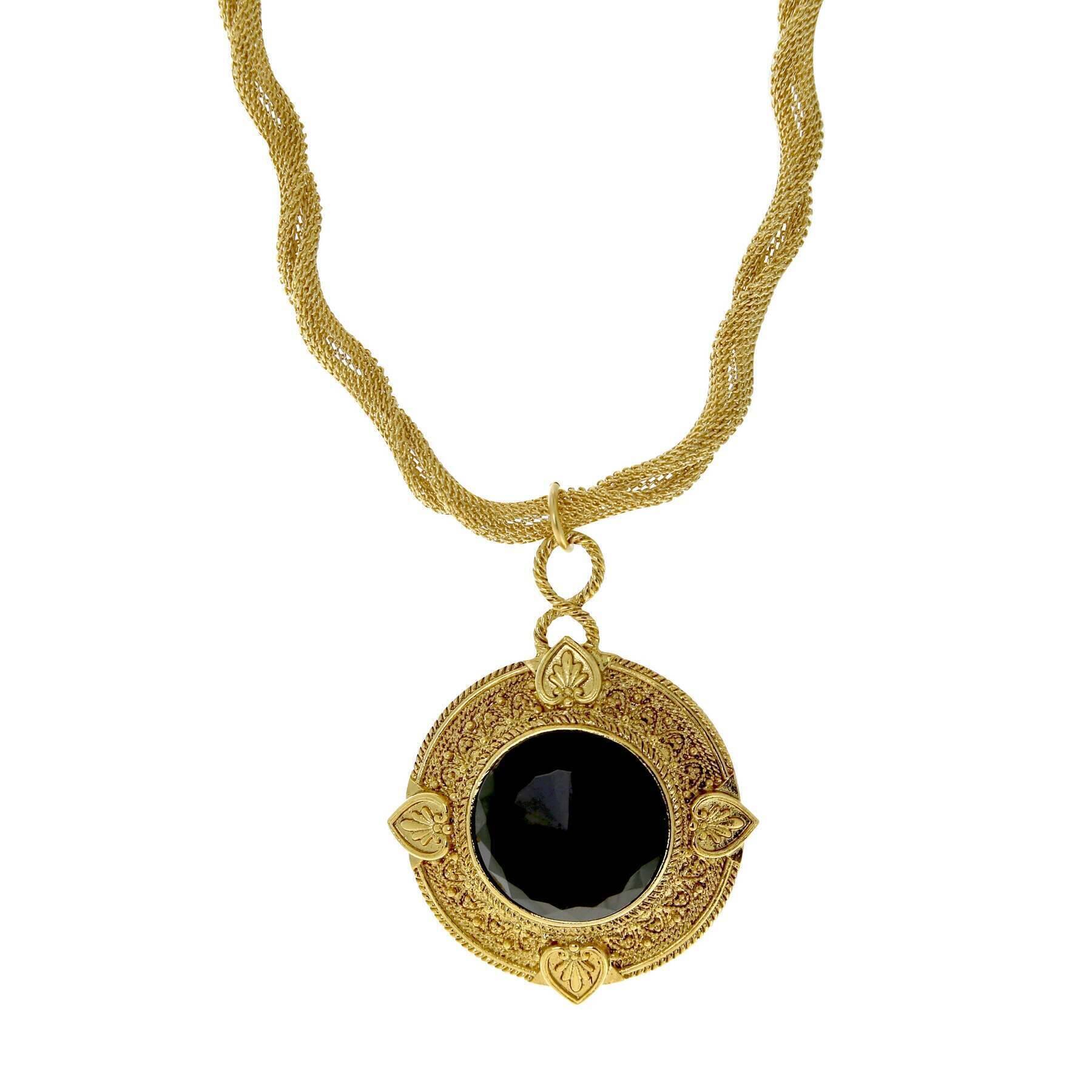 1928 Jewelry Golden Era Noir Et Clair Jet Black Stone Necklace - Vintage Inspired Art Deco Necklace for Women, Evening Party & Special Occasions