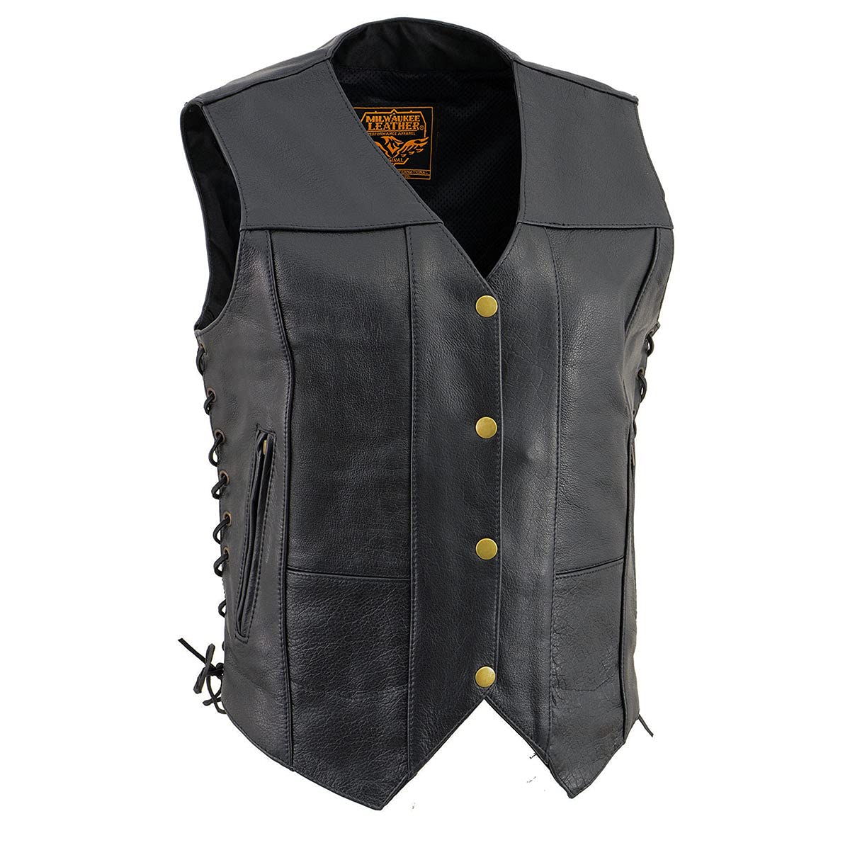 Milwaukee Leather SH1292 Women's Black Classic 6-Pocket Side Laced Leather Vest for Motorcycle Riding, Biker Fashion & Outdoor Activities