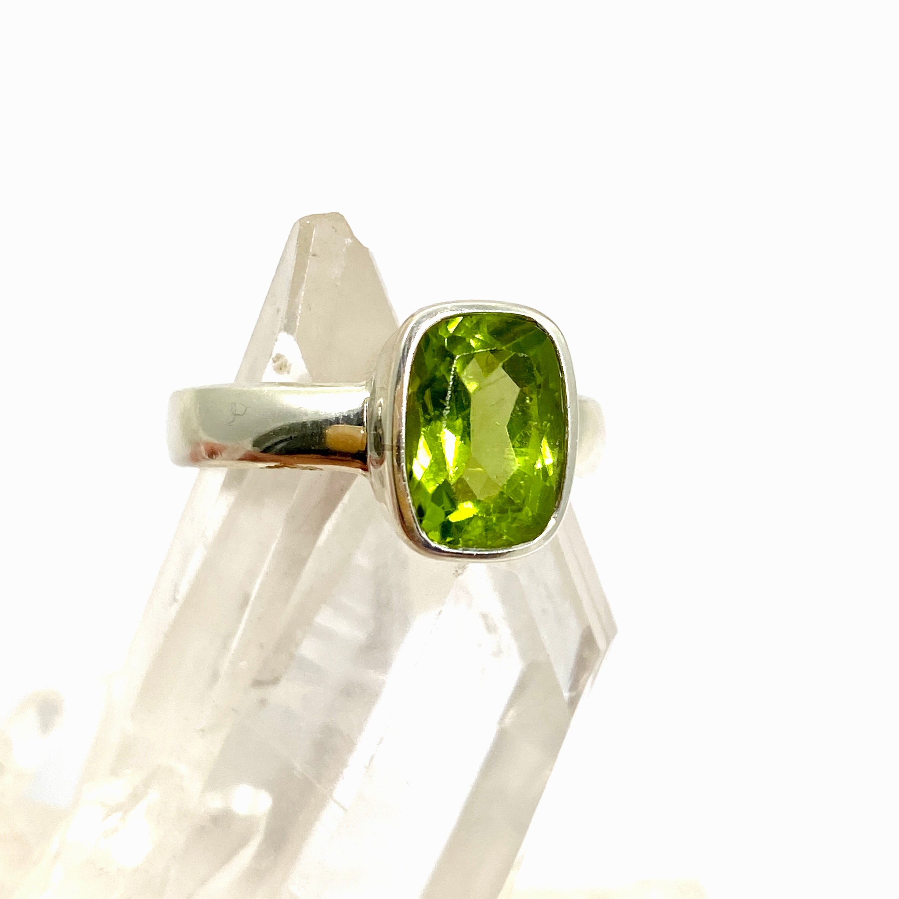 Peridot Rectangular Faceted Ring - Size 8 - PRGJ844 - Elegant Green Gemstone Jewelry for Women, Perfect for Weddings, Parties & Everyday Wear
