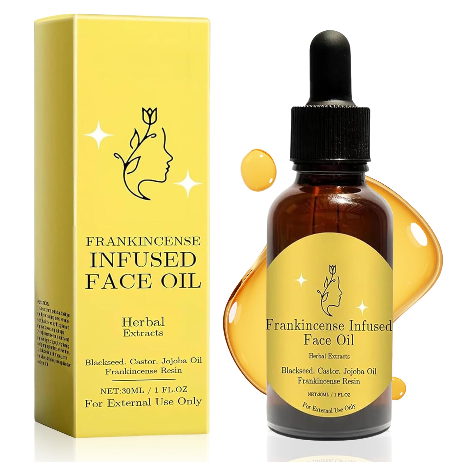 Organic Frankincense Essential Oil for Face - Anti-Aging Facial Serum with Black Seed, Castor & Jojoba Oils - Cold Pressed Moisturizer 1 Fl Oz - Perfect for Skincare Routine, Aromatherapy & Relaxation