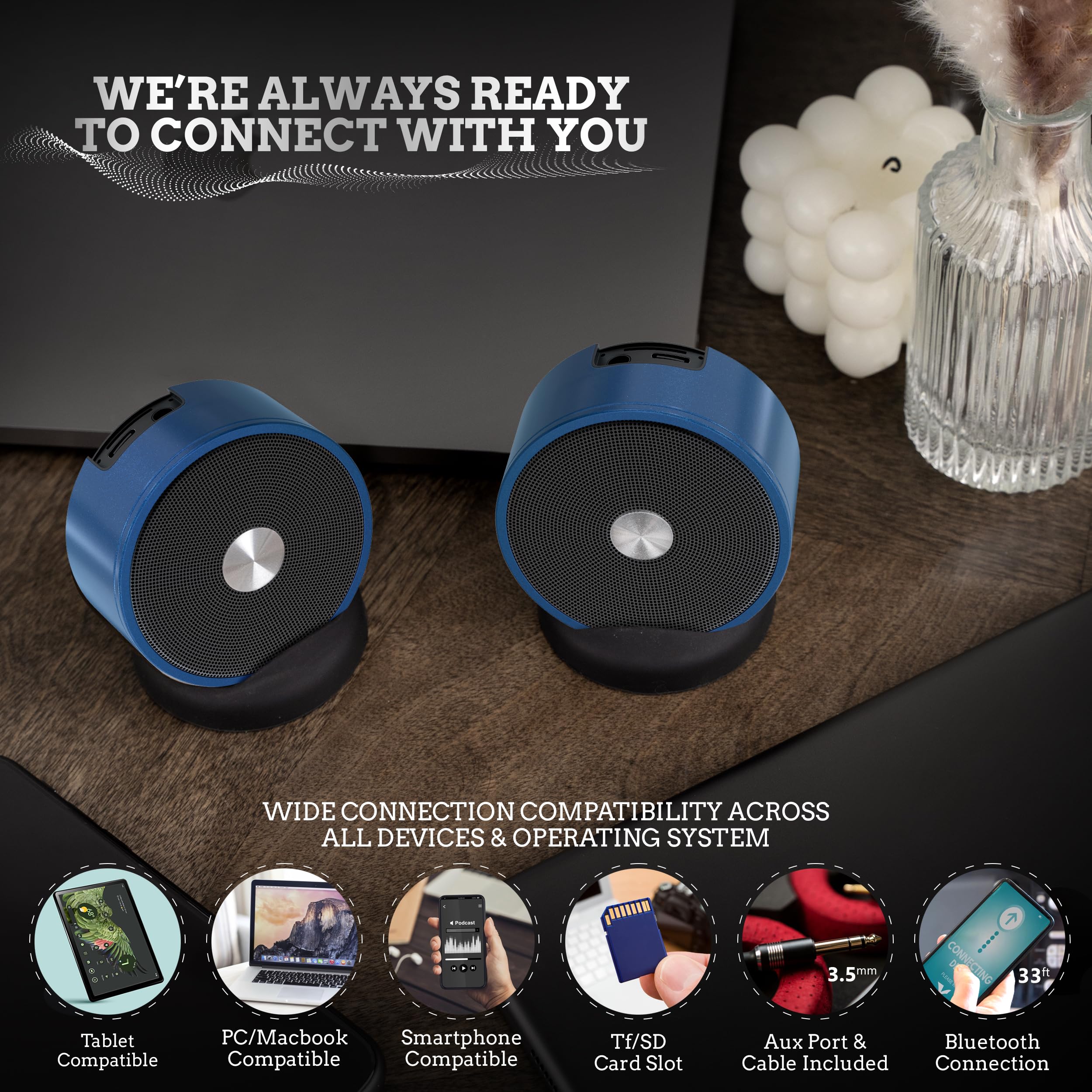 Wireless Bluetooth Surround Sound Speakers - Stereo Pairing Linkable Bluetooth Speakers for Home, TV, Car, and Outdoor Use - Perfect Gift for Dads