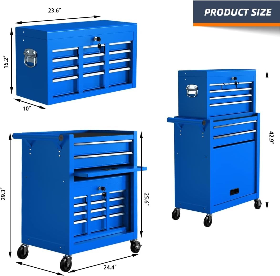 8-Drawer Heavy Duty Rolling Tool Chest with Removable Cabinet & Lock - High Capacity Mobile Tool Storage for Mechanics, Garage Workshop & Tool Room - Perfect for Automotive Repair, DIY Projects & Professional Tool Organization (Blue)