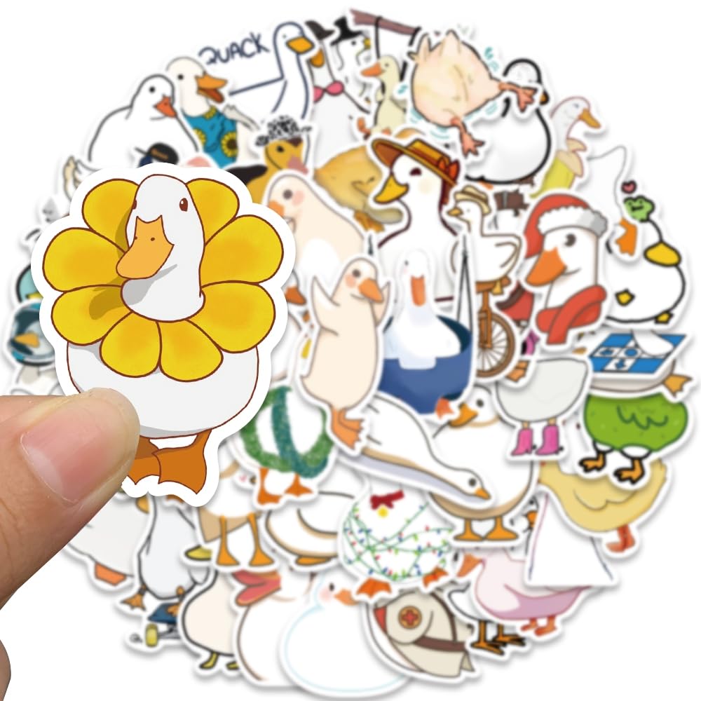 50PCS Cute Duck Stickers - Waterproof Vinyl Cartoon Animal Decals for Kids, Water Bottles, Laptops & DIY Crafts - Funny Durable Hapiuen Sticker Pack for School, Scrapbooking & Home Decor