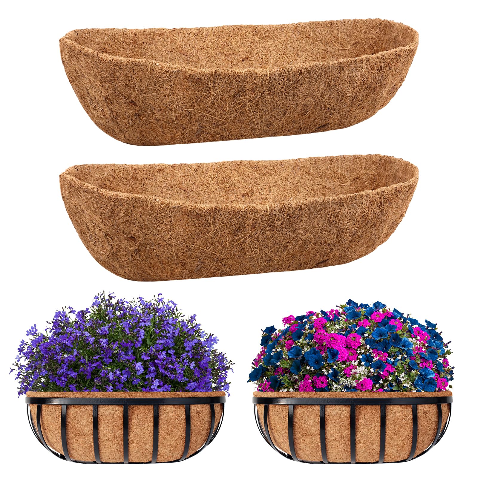Riare 2 Pack 48 Inch Trough Coco Coir Liners for Planters - Natural Coconut Fiber Replacement Liners for Window Box, Wall Planter & Deck Railing Planters | Eco-Friendly, Pre-Formed & Durable for Indoor/Outdoor Gardening