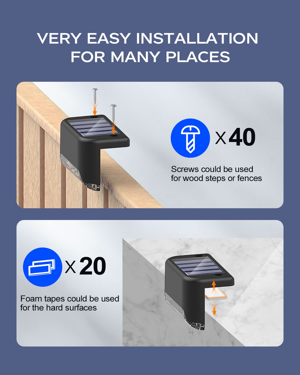 20 Pack Solar Deck Lights Outdoor Waterproof - RGB Color Changing LED Step Lights for Deck, Stairs, Patio, Fence & Garden | Solar Powered & Weather Resistant | Perfect for Nighttime Safety & Ambiance