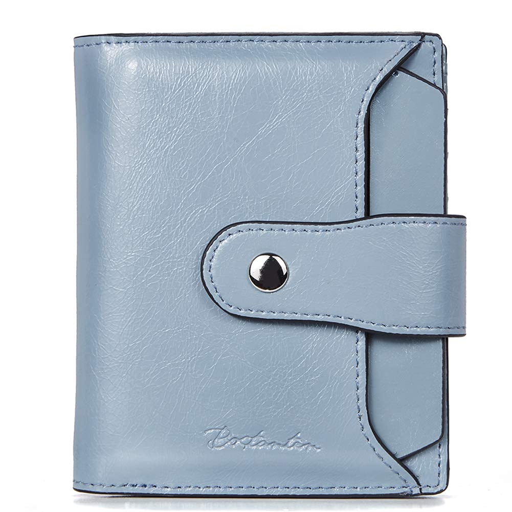 BOSTANTEN Genuine Leather Backpack Purse & RFID Blocking Women's Wallet - Small Bifold Zipper Card Holder with ID Window (Blue) - Perfect for Travel, Work & Everyday Use