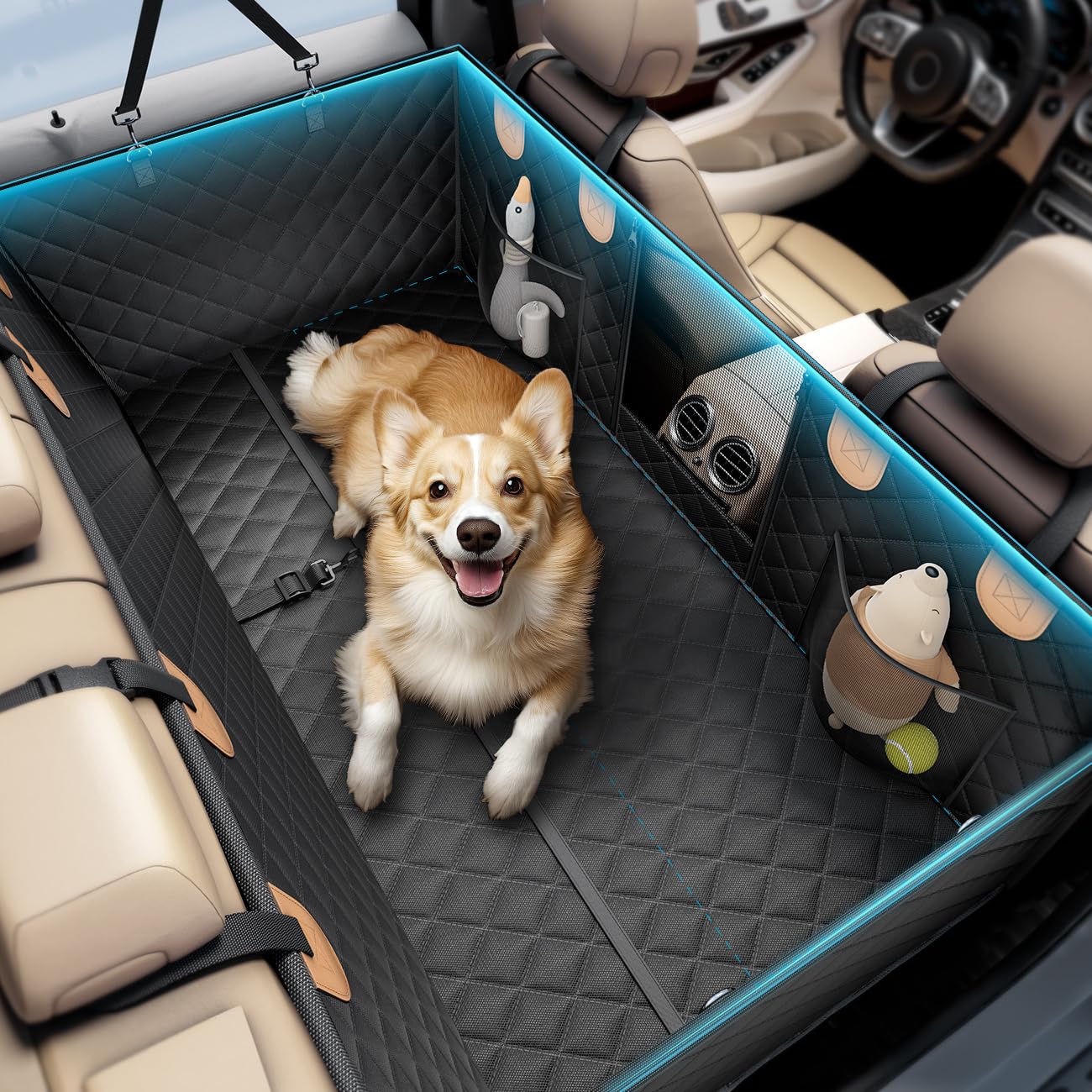 2025 Upgraded Dog Car Seat Cover for Back Seat - Heavy Duty 400lbs Hard Bottom, Anti-Scratch & Waterproof Pet Hammock - Universal Fit for Sedan, SUV, Truck, Van (Size M) - Perfect for Road Trips, Vet Visits & Outdoor Adventures