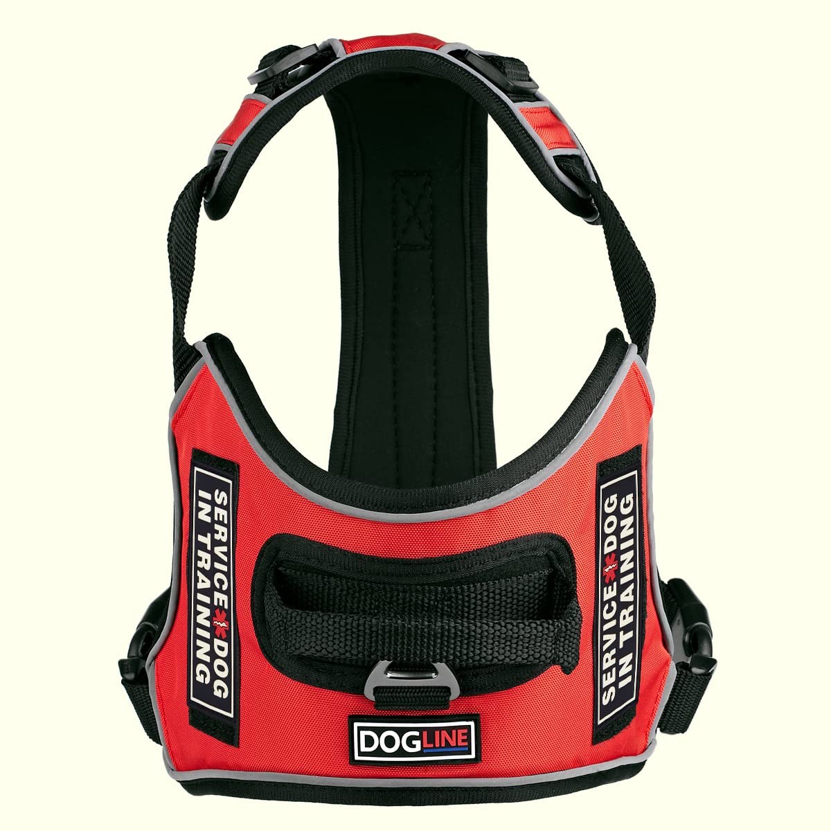 No-Pull Dog Harness with Handle - 3D Rubber Service Dog Patches, Reflective Vest & Quick Release Buckles - Adjustable 36-45 inch for Medium/Large Dogs - Perfect for Training, Walking & Outdoor Adventures (Red/Black)